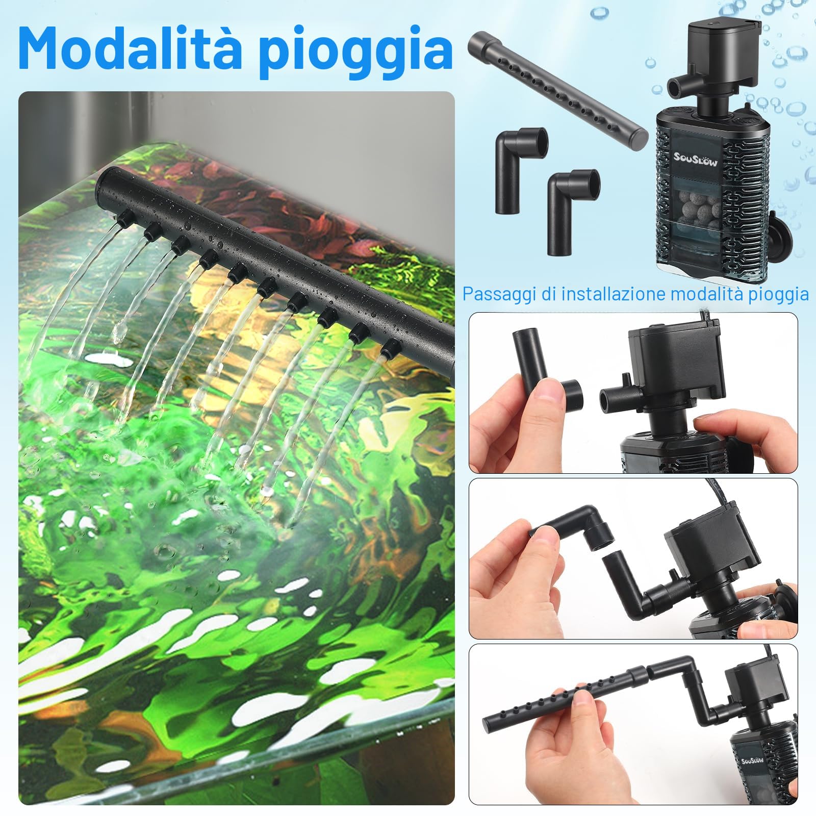 Filtro Interno per Acquario da 3 W, Circolazione di Ossigeno, Silenzioso, Adatto per Piccoli Acquari/Tartarughe, 390 L/H