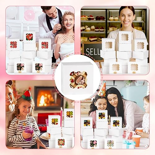 Miniatura 2 de VGOODALL 15 cajas blancas de panadería, mini cajas para pasteles con ventana, cajas pequeñas de 4 pulgadas para galletas, pasteles, calcomanías de