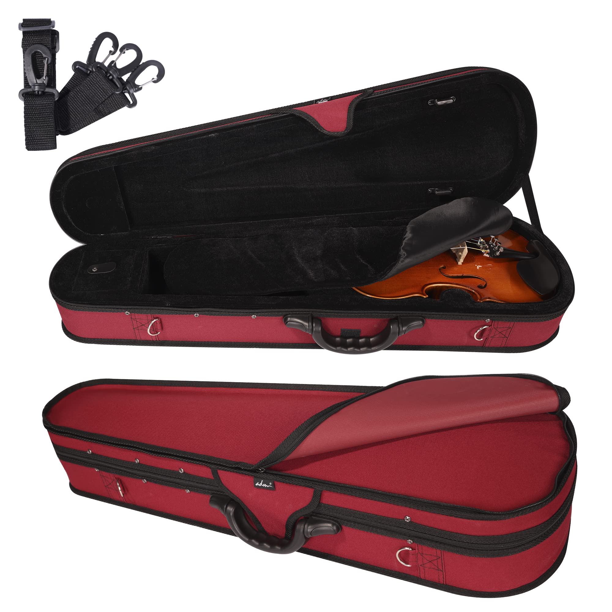 adm 4/4 Full Size Violin Hard Case Basic Professional Triangular Shape Backpack, Super Light Suspension (Wine Red)