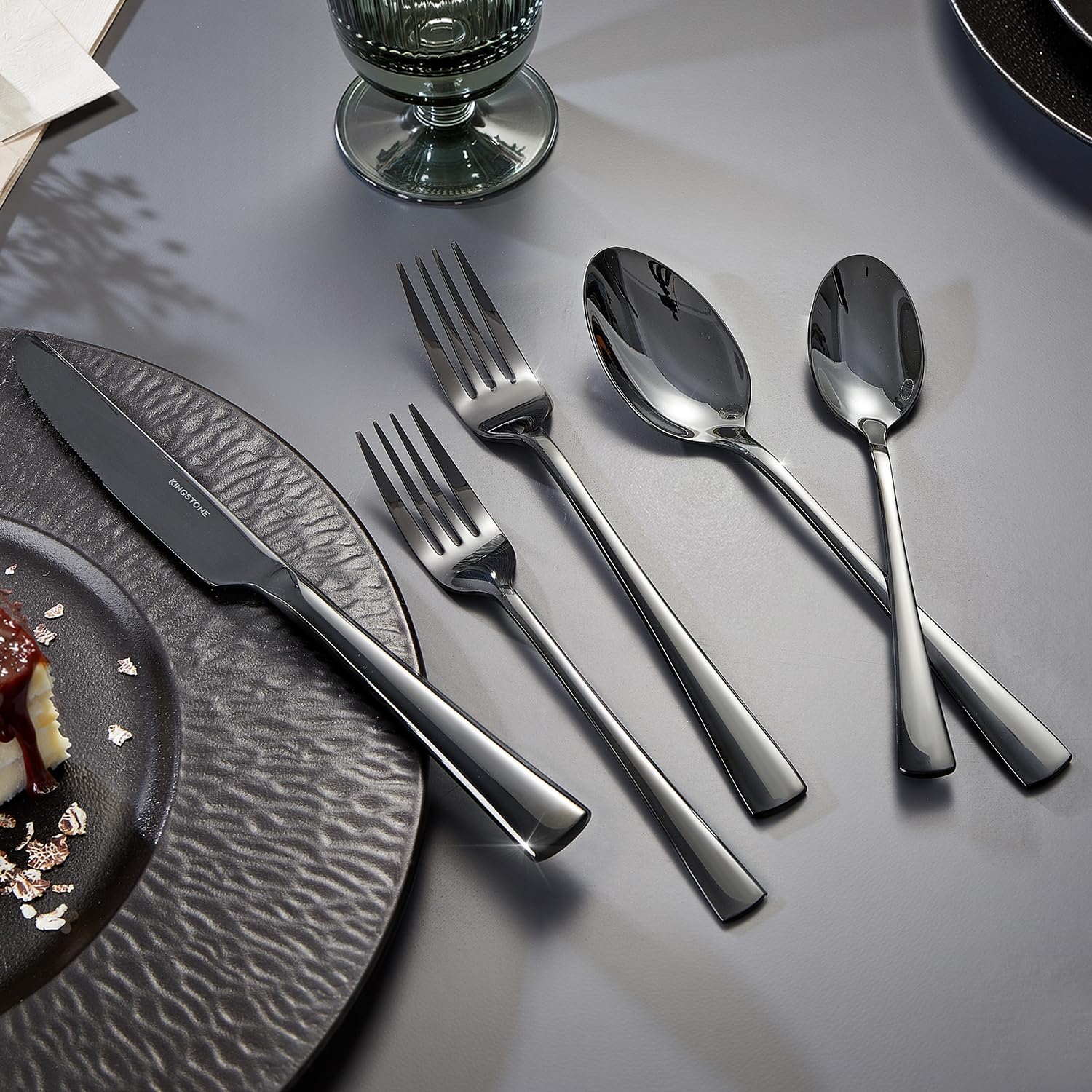 KINGSTONE Silverware Set for 8, 40-Piece Forged 18/10 Stainless Steel Flatware Set, Mirror Finish Cutlery Set Dishwasher Safe for Home, Restaurant, Wedding, Party,Black - Image 4