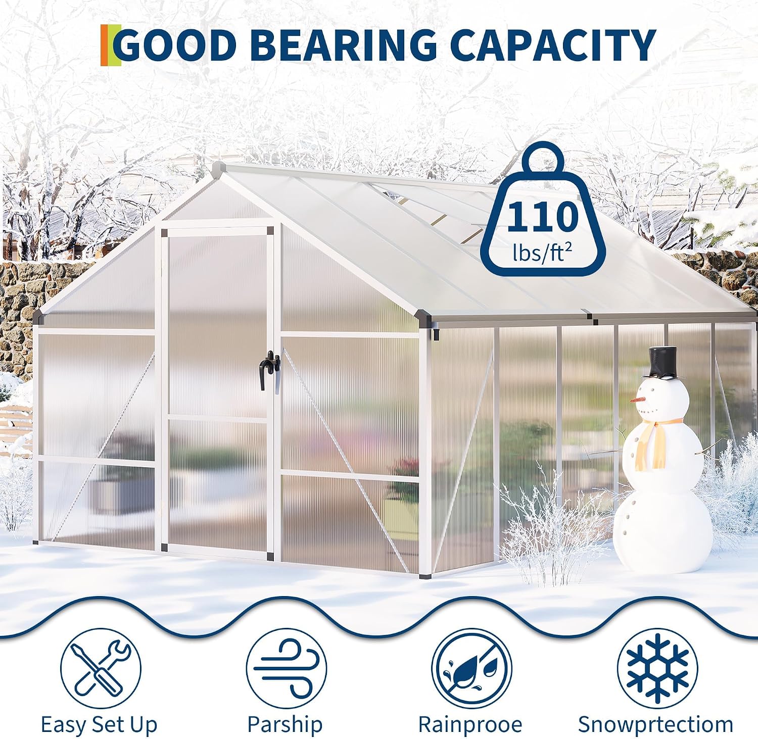 8X12 FT Greenhouse for Outdoors, Polycarbonate Flower Greenhouse with Roof Vent, Push-Pull Lockable Door, Aluminum Walk-in Greenhouses for Outside Garden Backyard, Patio, Lawn, Silver