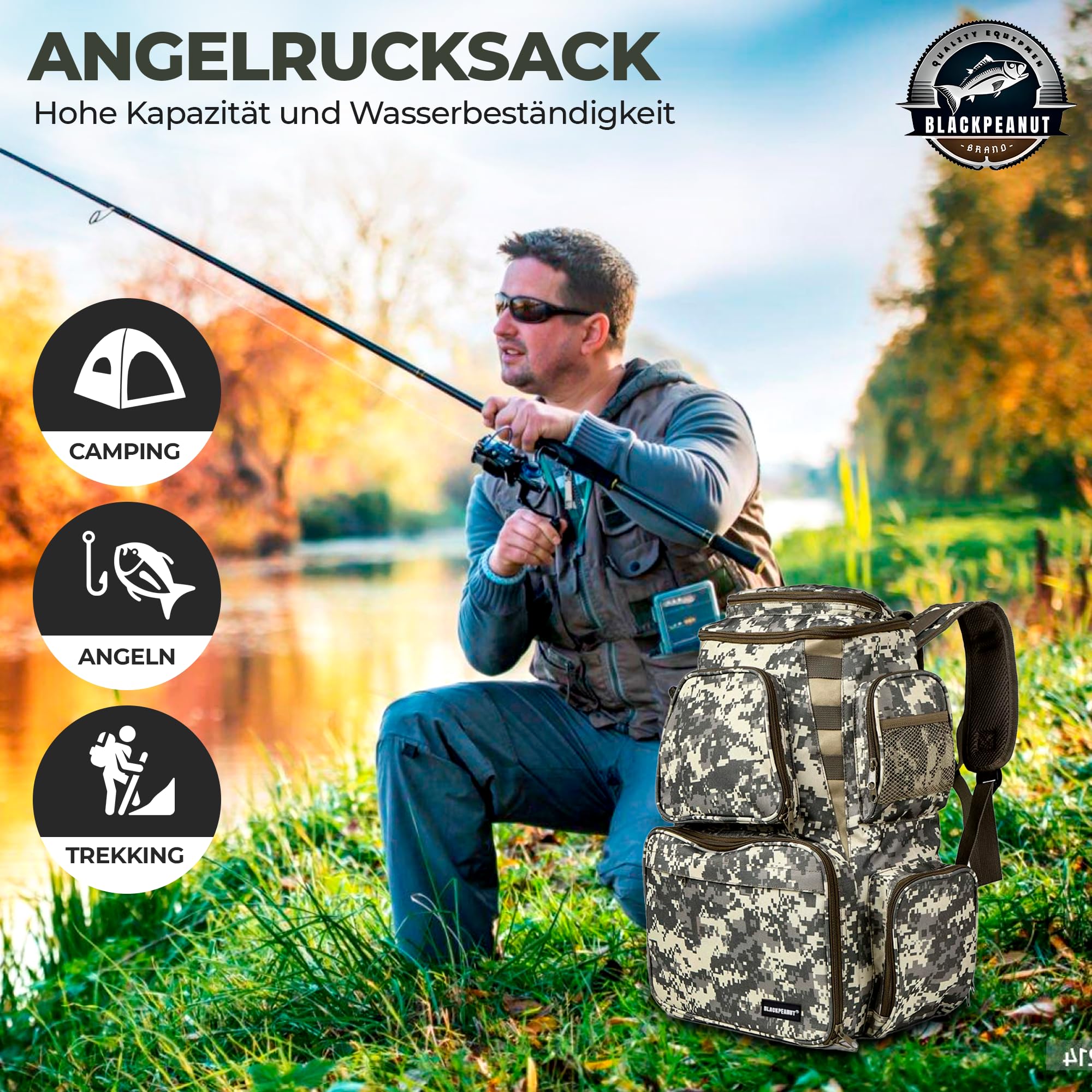 Angelrucksack mit 4 Tackleboxen Spinning Karpfen Hecht