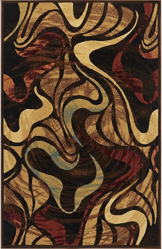 Home Dynamix Catalina Picasso Alfombra artística contemporánea con forma de remolino, negro/marrón, 5'3"x7'2"