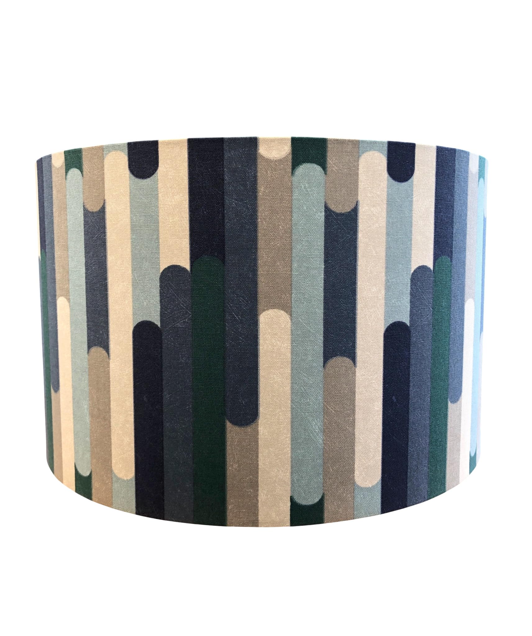 Mid-Century Geometric Drum Lampshade - Blue, Grey & Teal Vertical Capsule Pattern - Modern Lamp Shade for Table/Floor Lamp & Ceiling Pendant (Large (40cm Diameter))