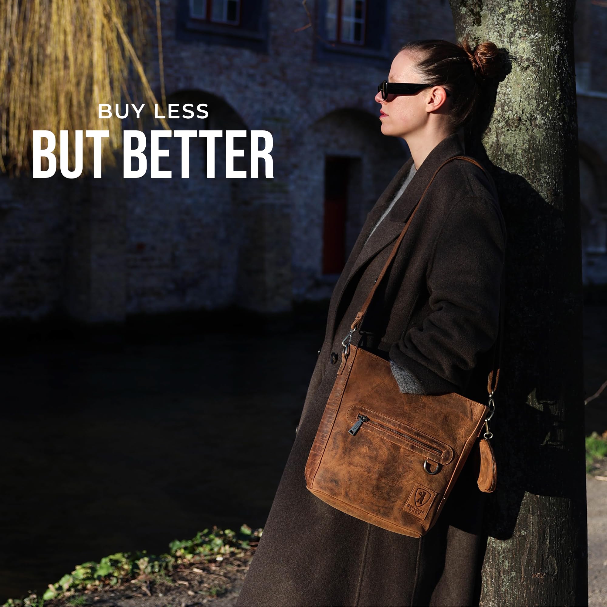 Berliner Bags Vintage Schultertasche Siena, Mittelgroße Umhängetasche aus Leder, Crossbody Bag, Handtasche für Damen - Braun