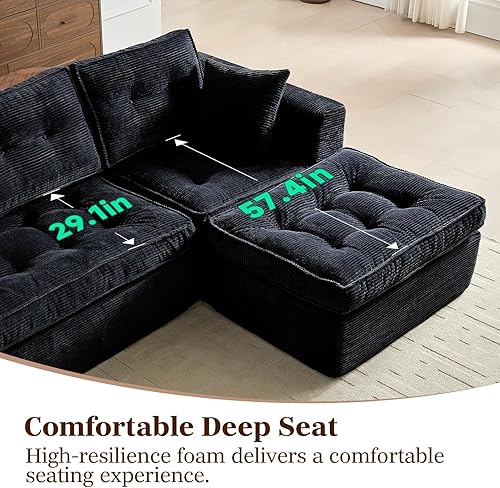 Miniatura 5 de Sofás seccionales para sala de estar, moderno sofá deshuesado con asiento profundo, sofá modular con diván en forma de L, pana de felpa, no requiere