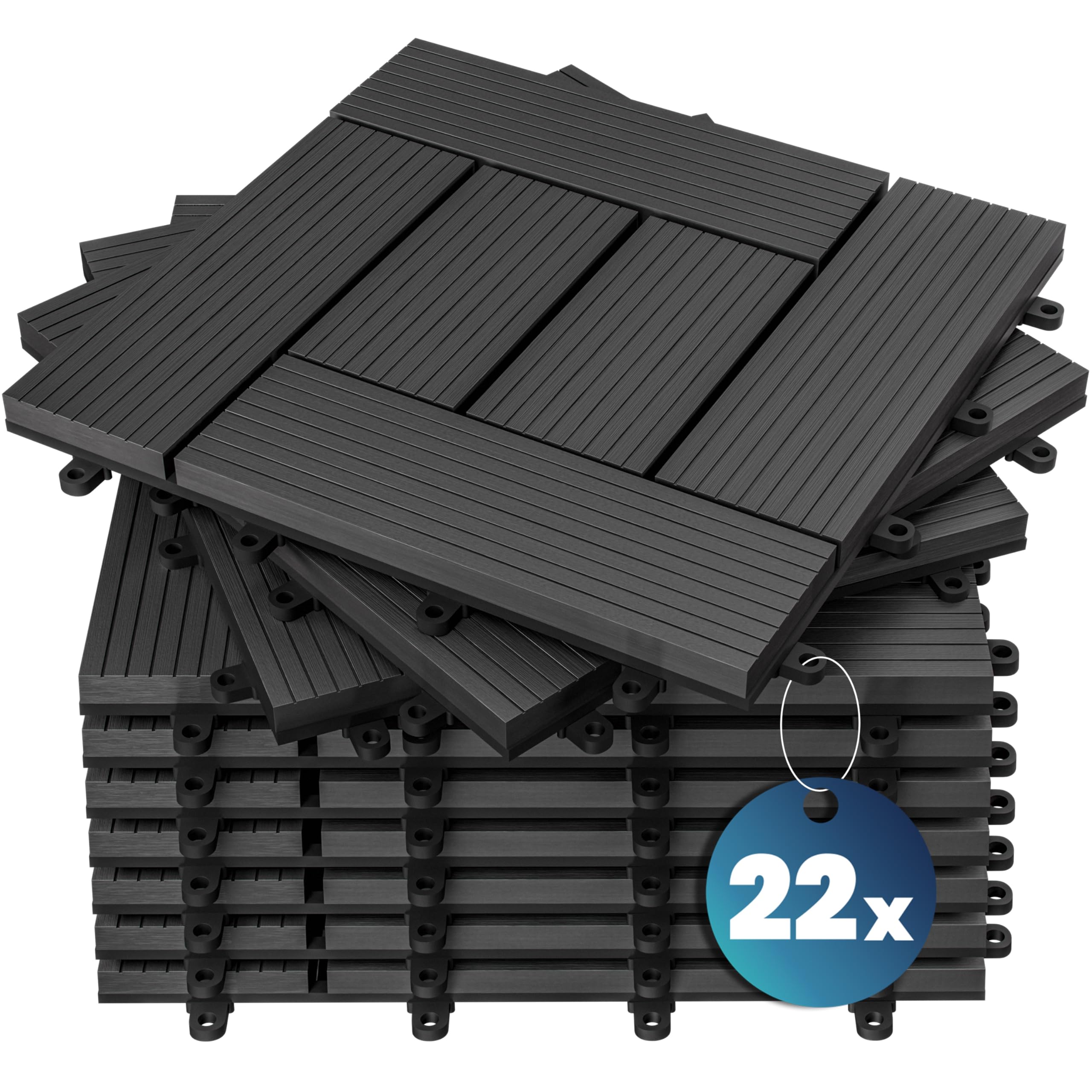 Casaria® Set Baldosas Exterior WPC Losetas Jardín Aspecto Madera Antideslizantes Rejilla Drenaje Resistente Intemperie Suelo Terraza Balcón Patio Cubiertas Interior Sistema Clic Antracita 30x30cm 4m² — view 17