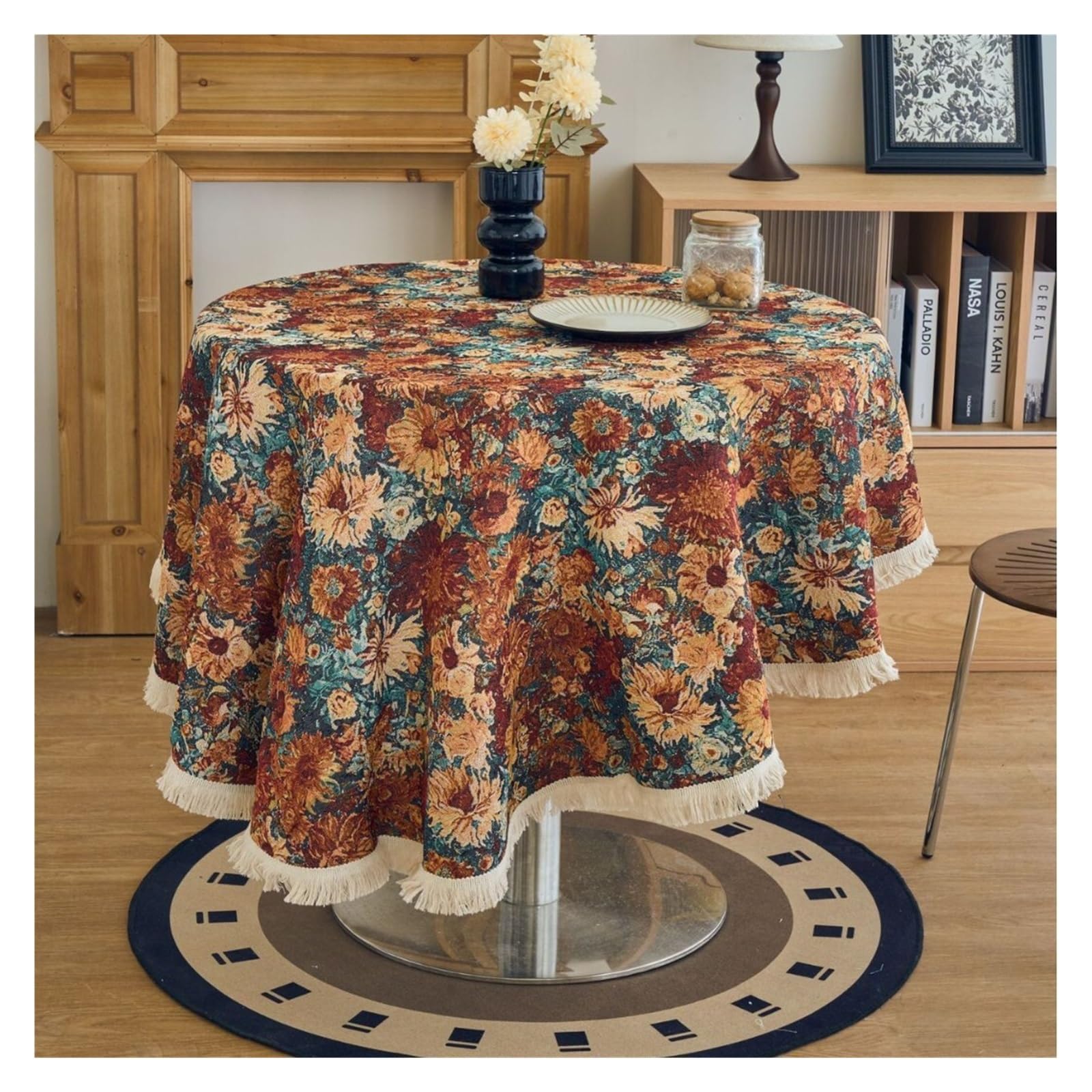 DYYEUAVT Jacquard Cashew Round Thick Tablecloth