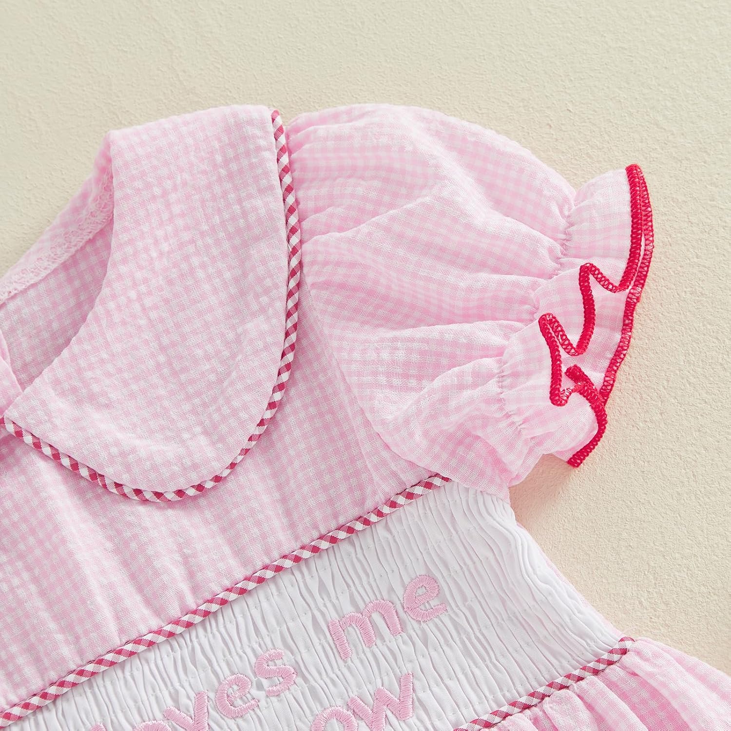 Little Kids Toddler Baby Girl Easter Dress Smocked Puff Sleeve Letter Cross Embroidery Plaid Dresses Summer Clothes - Image 6