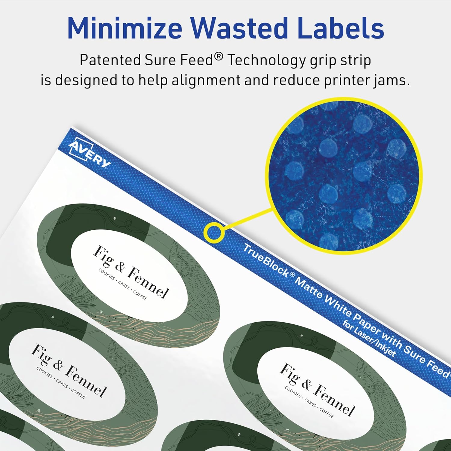 Avery TrueBlock Matte White Oval Labels, Sure Feed Technology, 1-1/8" x 2-1/4", 1,050 Matte White Labels, Print-to-The-Edge, Laser/Inkjet Printable, Great for Packaging and Product Merchandising