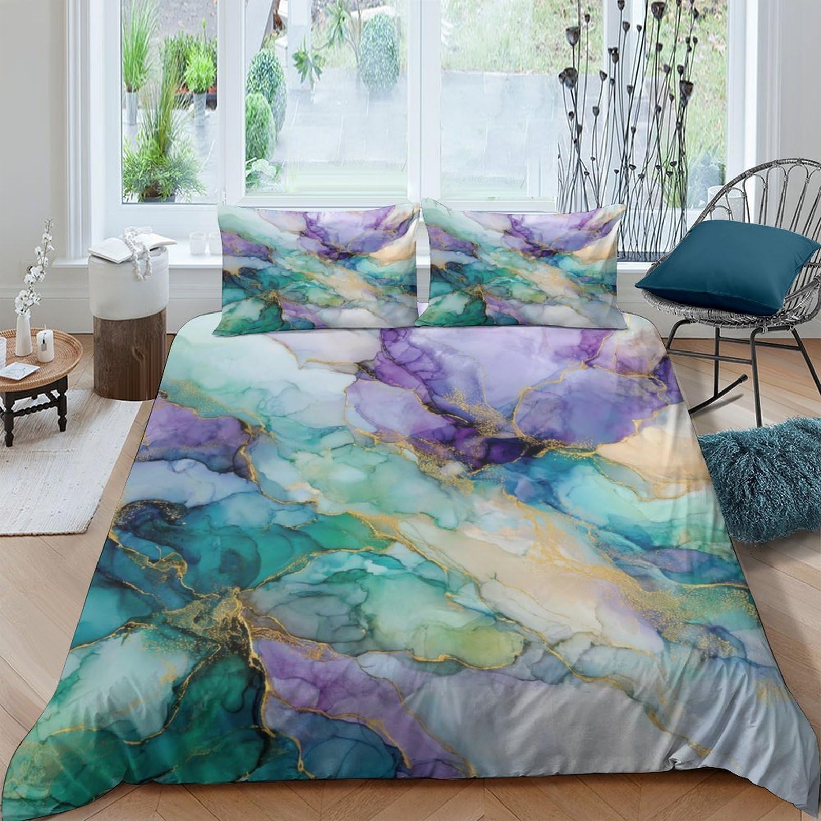 Ctjqhvkz Style-8 3D Printed Marble Watercolor Fitted Sheet Microfiber Soft Breathable Abstract Art Bed Cover For Bedroom Dorm Decor Single（135X200cm）