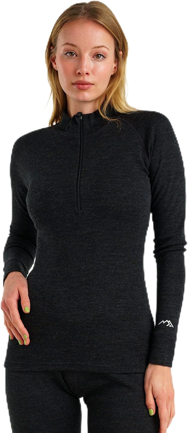 Merino Wool Base Layer Women - 100% Merino Half Zip Sweater Women Lite, Midweight, Heavyweight Thermal Shirts and Socks
