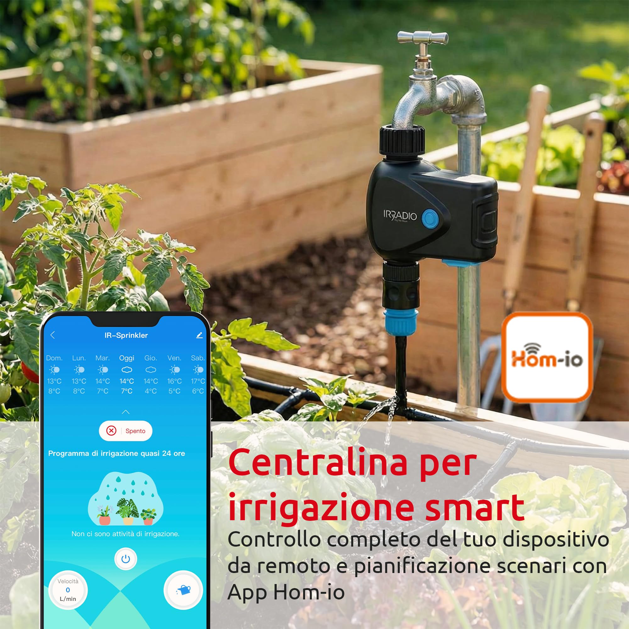 IRRADIO IR-SPRINKLER Inteligentny sterownik nawadniania WiFi z miernikiem zużycia | Inteligentne nawadnianie zewnętrzne | Sterowanie za pomocą aplikacji | Możliwość integracji z innymi inteligentnymi
