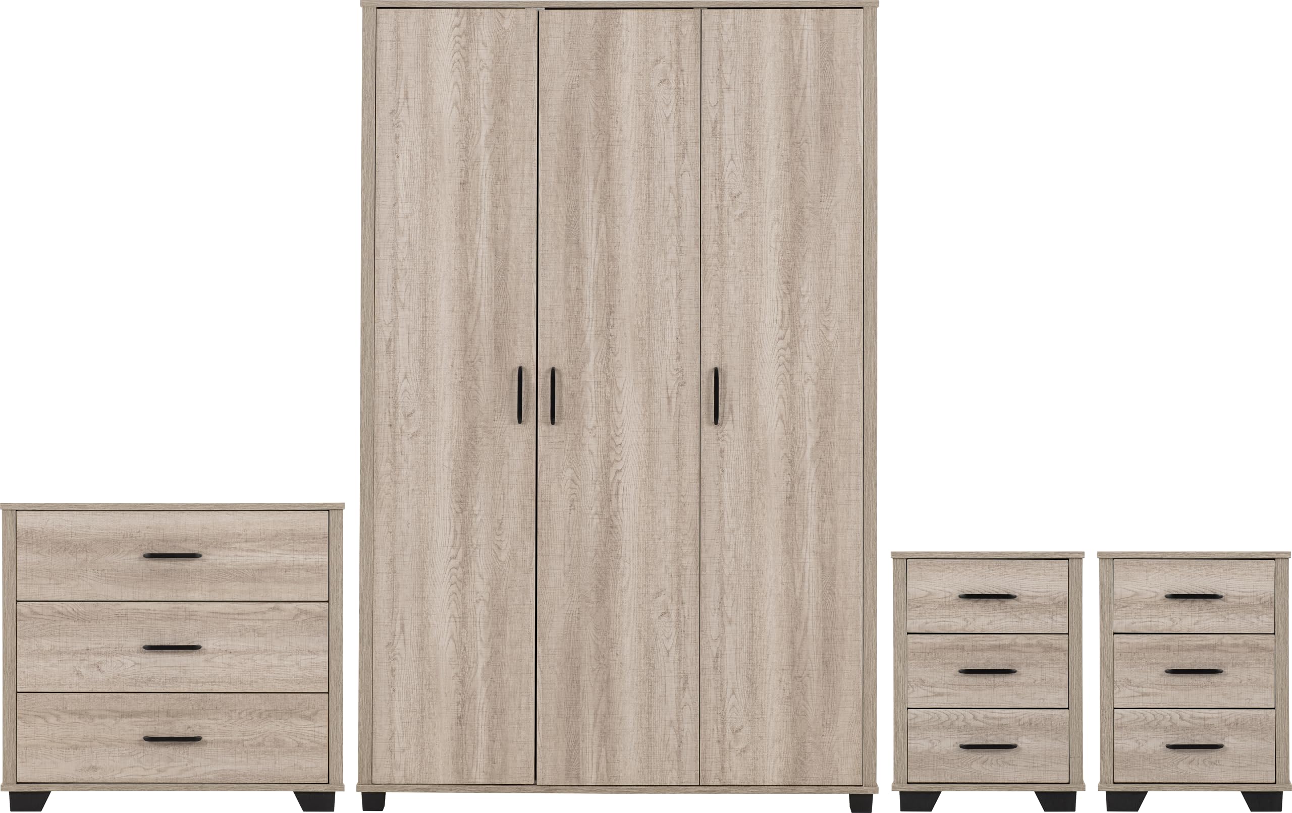 Seconique Oliver 3 Door Wardrobe Bedroom Set Light Oak Effect 4 Items