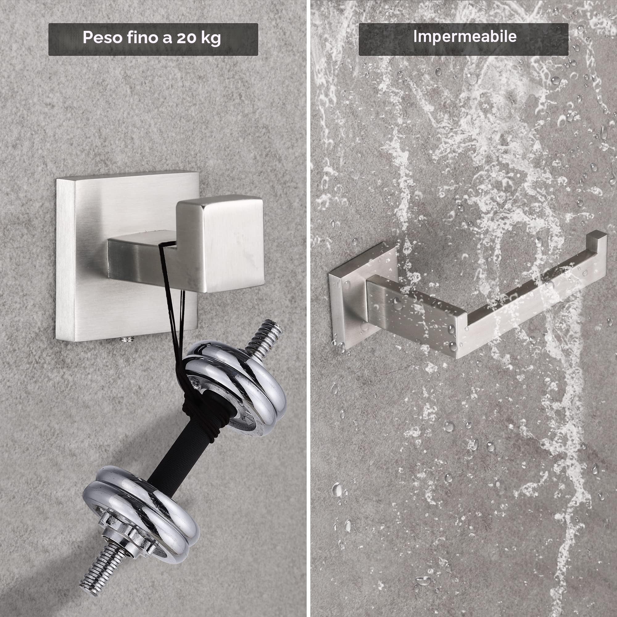 DUFU 4 Pezzi Portasciugamani Set di Accessori di Ferramenta di Bagno di Parete, per Asciugamani, 40cm, Porta Salviette e Carta Igienica, Ganci SUS304 Acciaio Inossidabile Argento Spazzolato