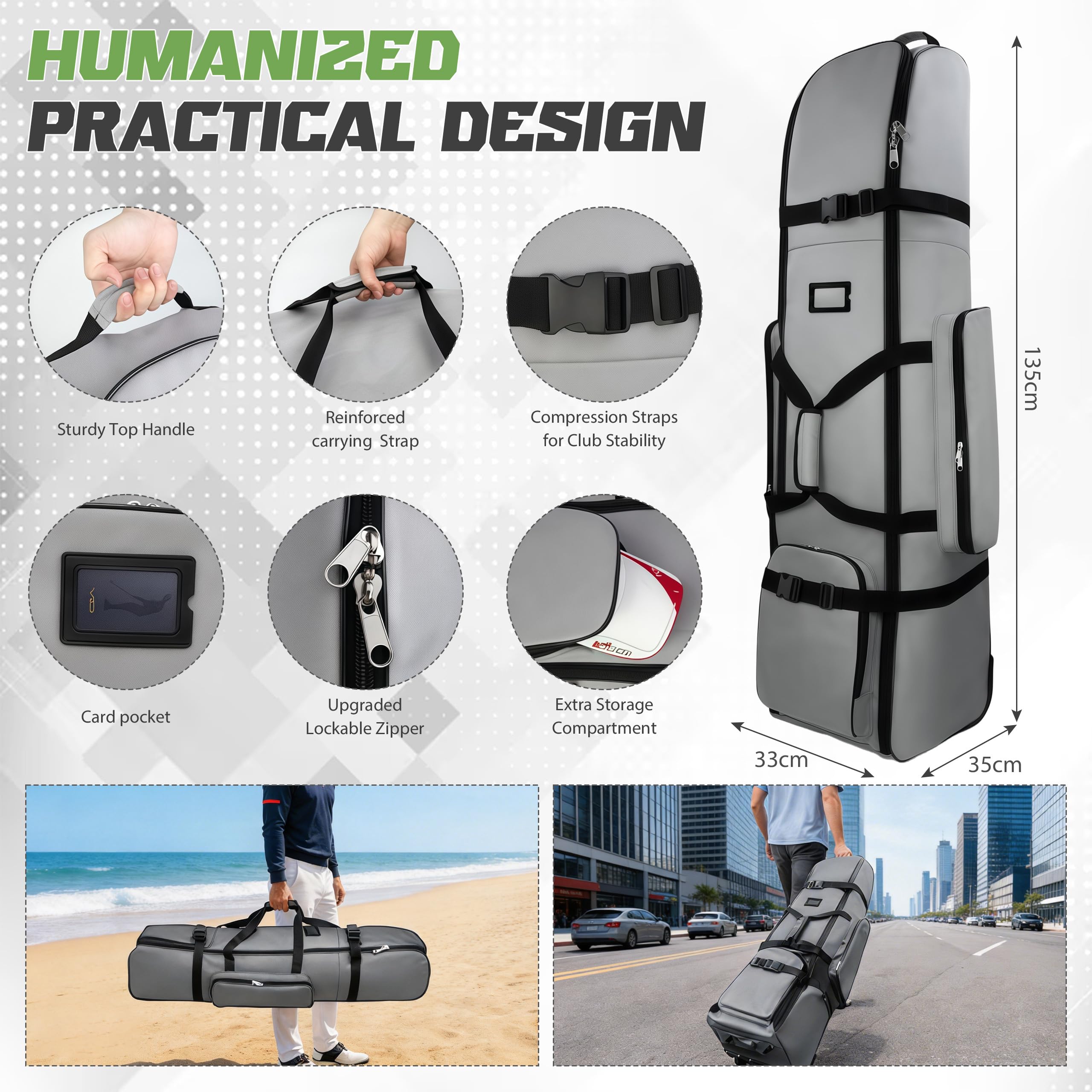 Bolsa de Viaje de Golf con Ruedas Tela Oxford 900D Gruesa Impermeable Funda de Transporte para Palos de Golf con Bolsa de Limpieza para Pelotas Bolsa de Golf portátil y Ligera para Viaje en avión