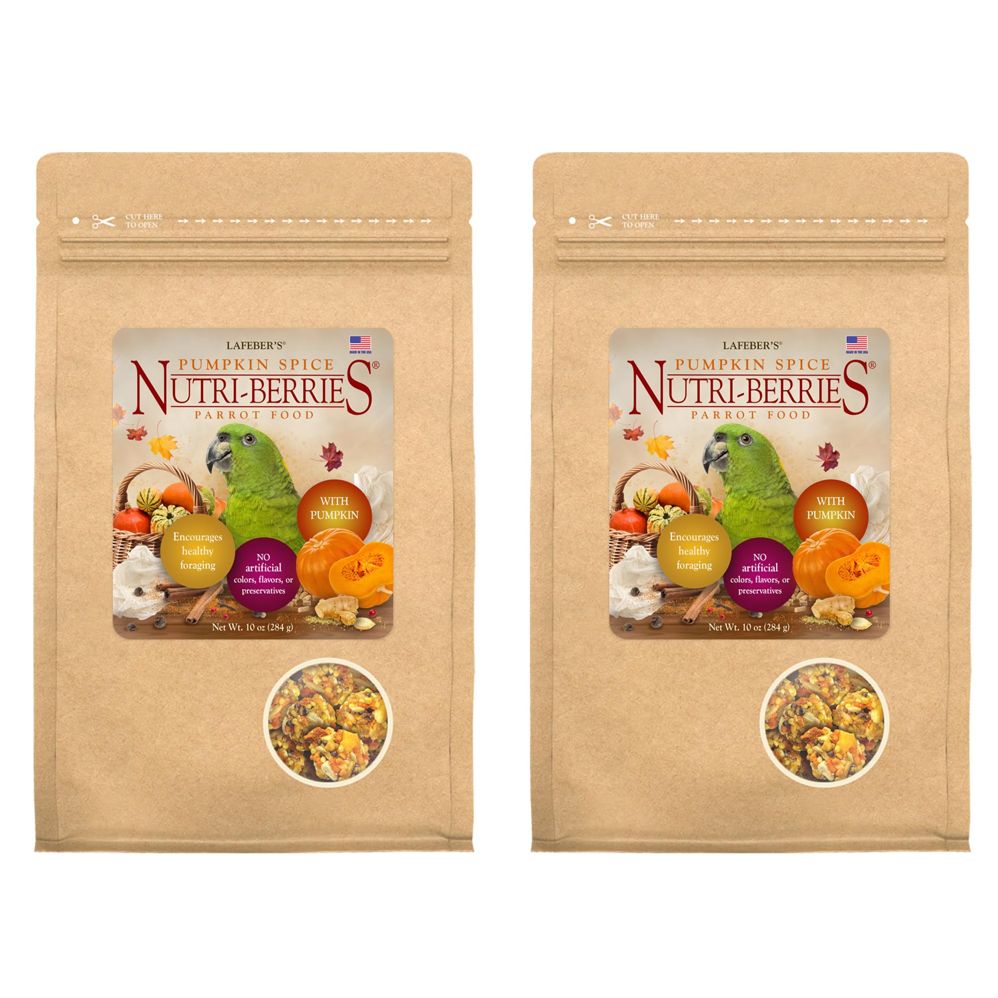 LAFEBER'S Pumpkin Spice Nutri-Berries Pet Bird Food, Made with Non-GMO and Human-Grade Ingredients, 10 oz Pack of 2 (Parrot)