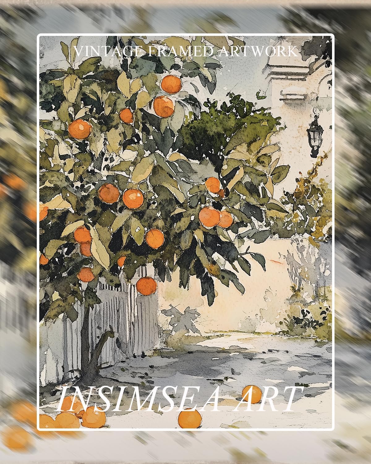 InSimSea Framed Canvas Wall Art Vintage Decor Country Orange Trees Earthy Room Decor Aesthetic Oil Painting Wall Picture Farmhouse Prints Artwork for Kitchen Living Room Bedroom 12x16in