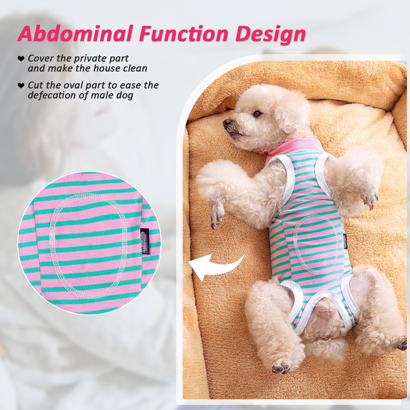 Lyneun Body Post Operatorio Cane, Tutina per Recupero del Cane, Righe Tuta di Recupero per Cani Dopo L'intervento Chirurgico, Body Chirurgico Cane Protezione di Ferite Addominali (Rosa, XS)