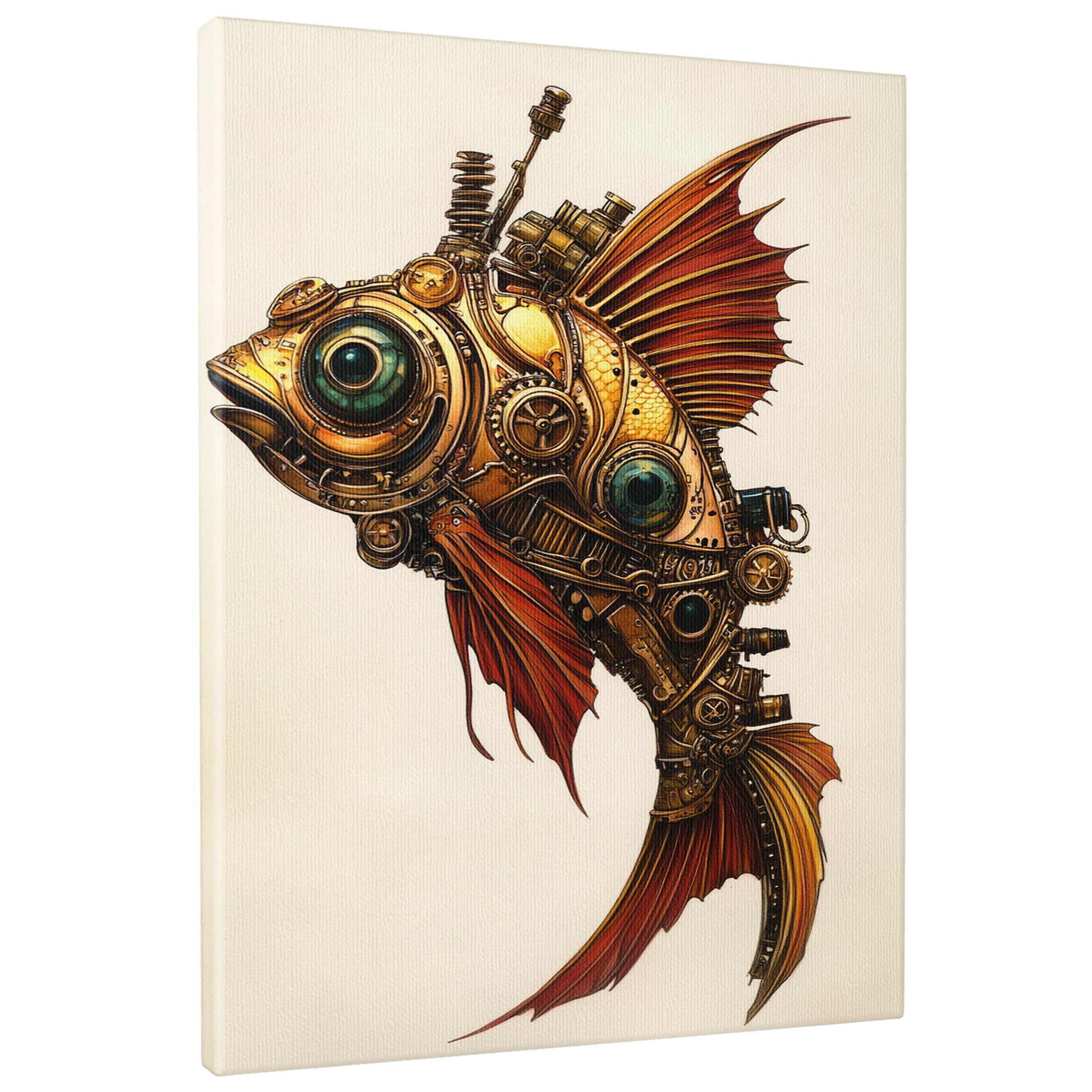 Steampunk Fish Metal Wall Art, Golden Bronze Fish Artwork, Singular Home Decor For Living Room, Bedroom, Office, Unframed 12x16 Inch