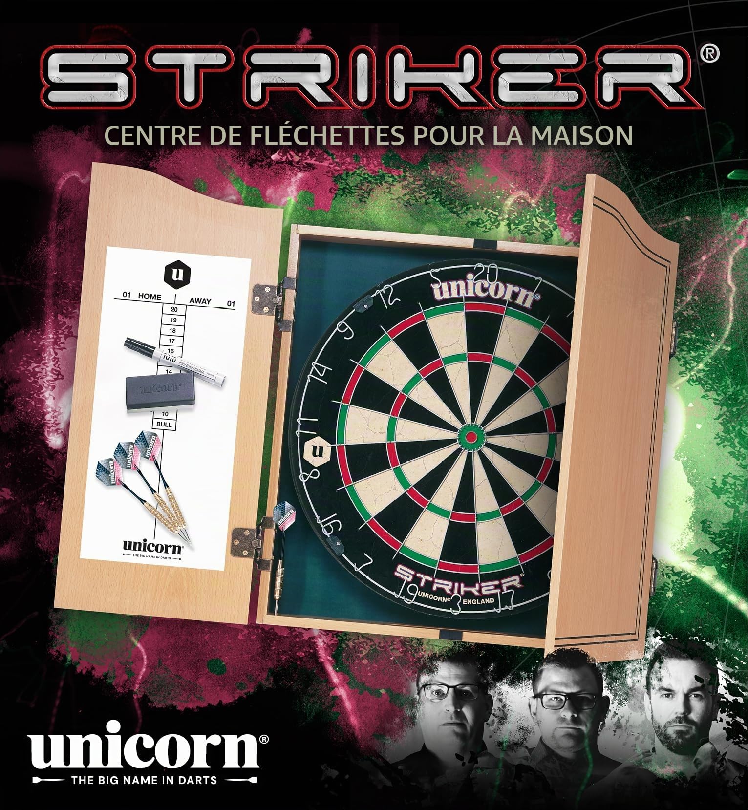 Unicorn Cible de fléchettes avec Cabinet en Bois