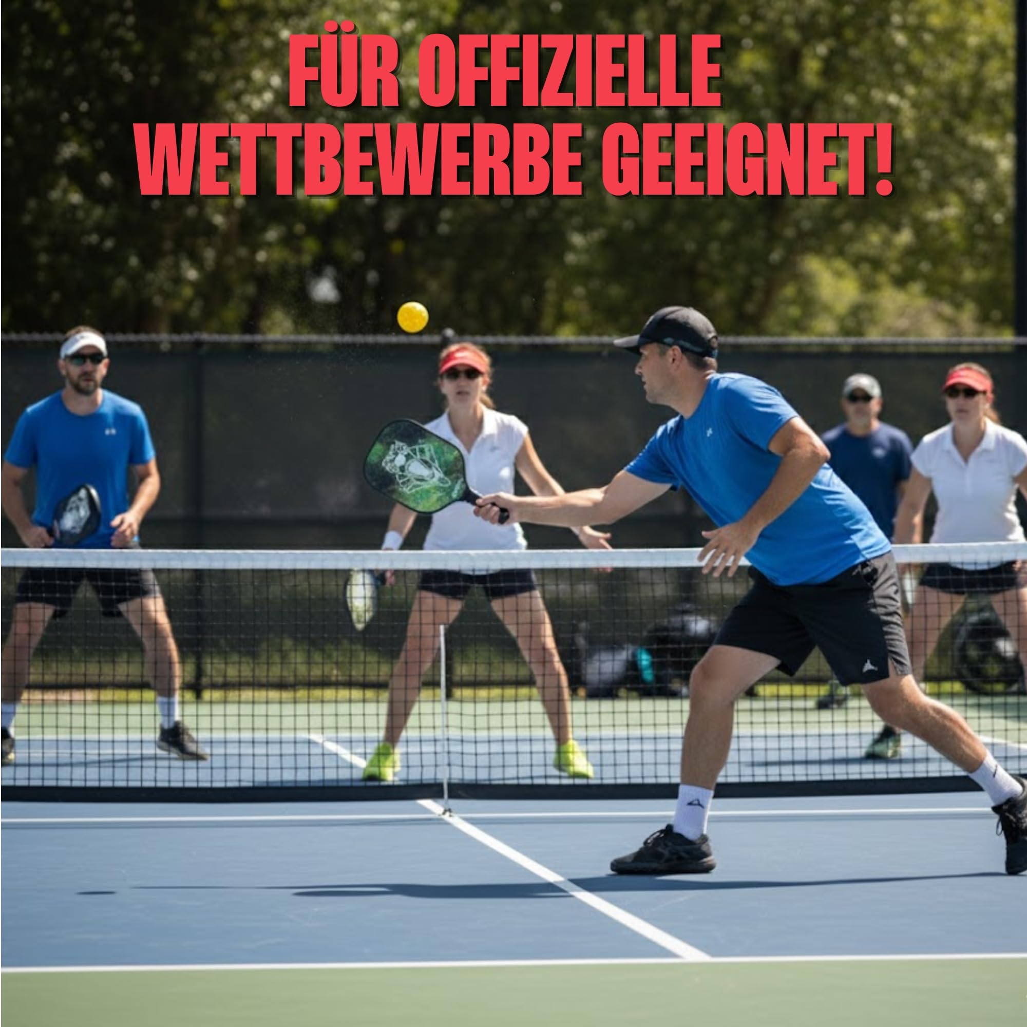 MATCHU - Pickleball Set mit 2 Schlägern, 4 Bällen und praktischer Tragetasche - 100% Carbon - 19,5 × 1,5 × 40 cm - 200 Gramm pro Schläger - Textured Surface Technology - Edge Guard - Grün/Lila
