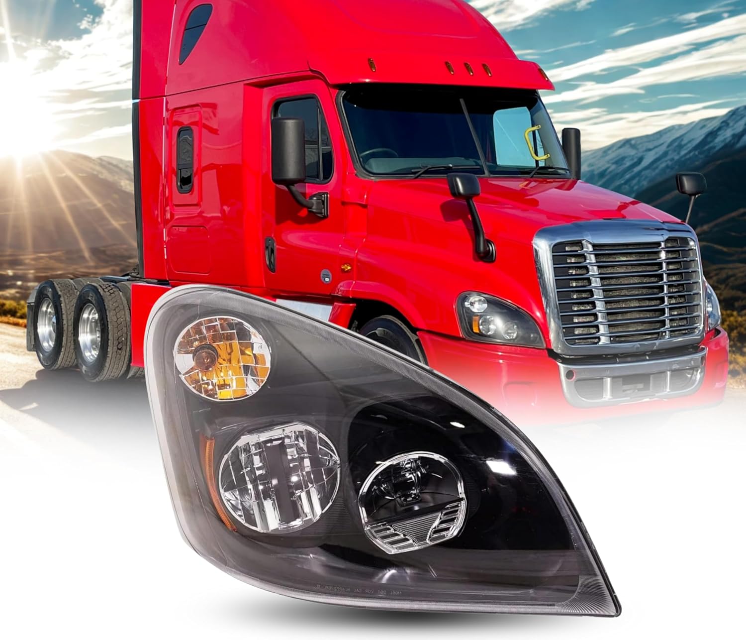 Headlamp Replacement For Freightliner Cascadia 2015 2016 2017 2018 Headlight Assembly with LED Bulbs, Black Housing, Right/Passenger Side TL 27600CD