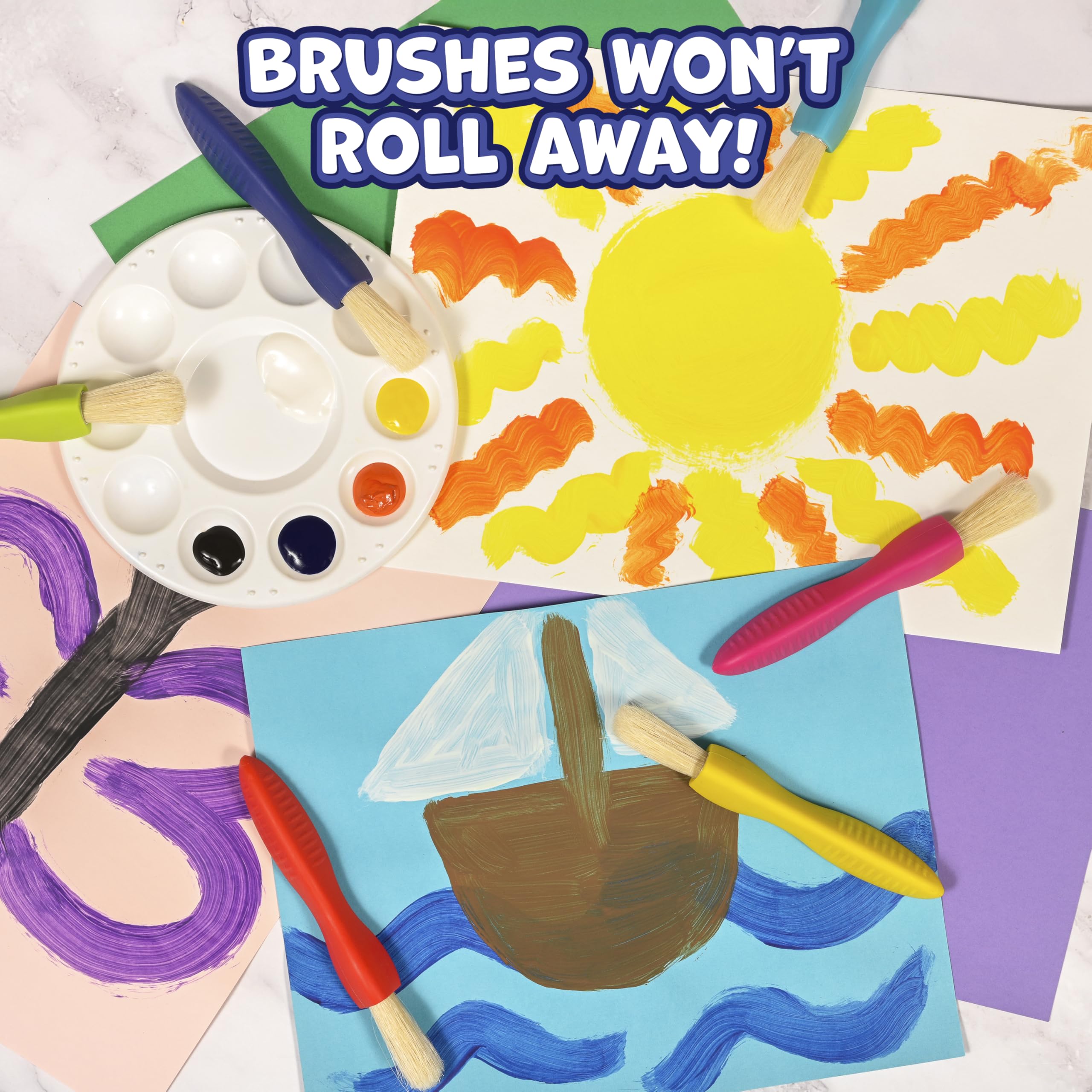 Toddler Paint Brushes - 6 Bright Colors -4