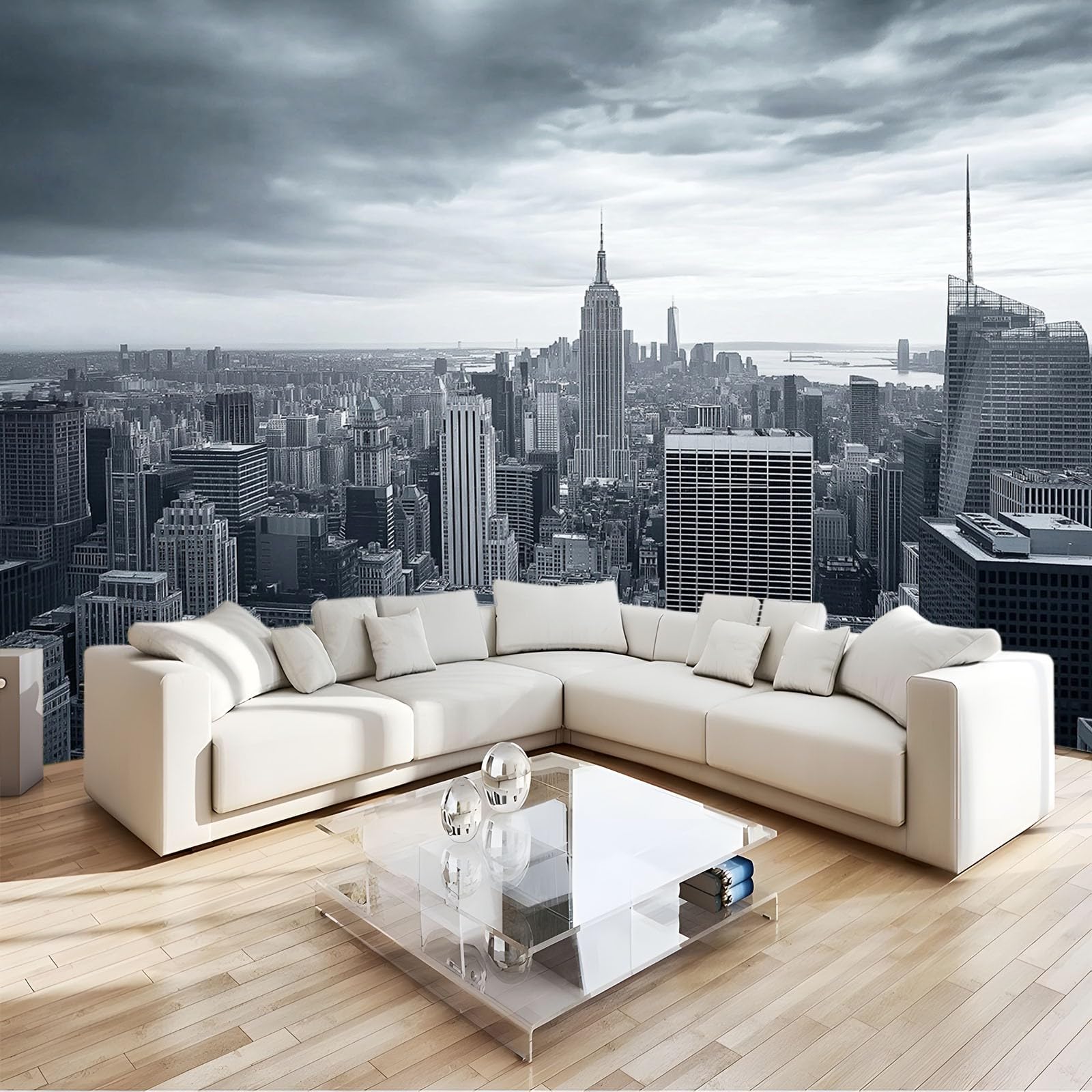 Wall Mural Empire State Building New York City Gray Photo Wallpaper Non-Woven 250x175 cm 3D Wallpaper Roll Mural Wallcoverings for Bedroom Living Room TV Backdrop