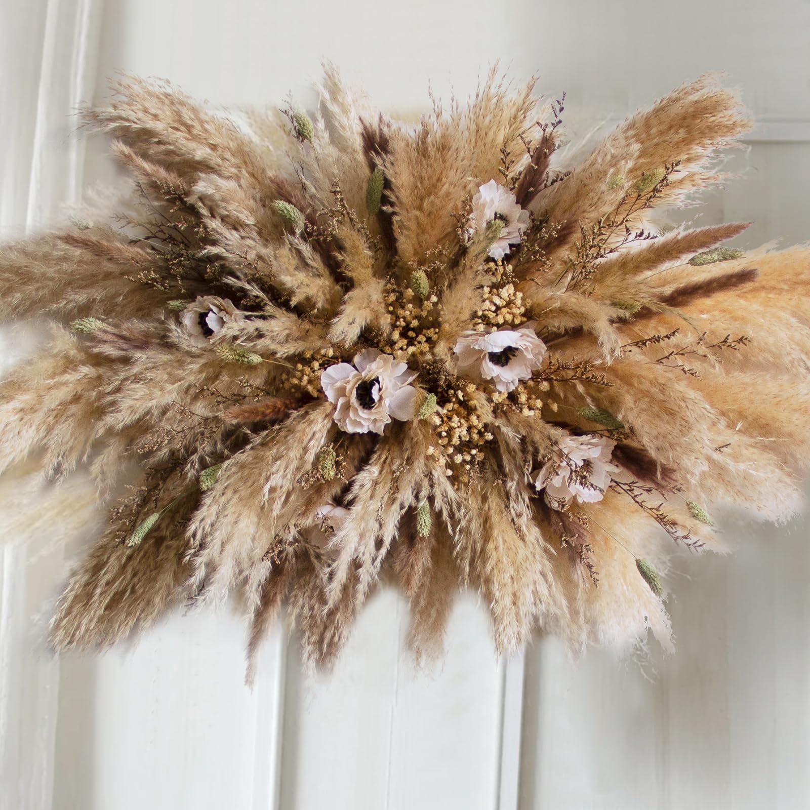 YN HI FLOWER Dried Flowers Boho Decor Kit - Natural Pampas Grass, Bunny Tails & Baby’s Breath for Vase, Wedding Decor, Farmhouse & Bathroom Decor