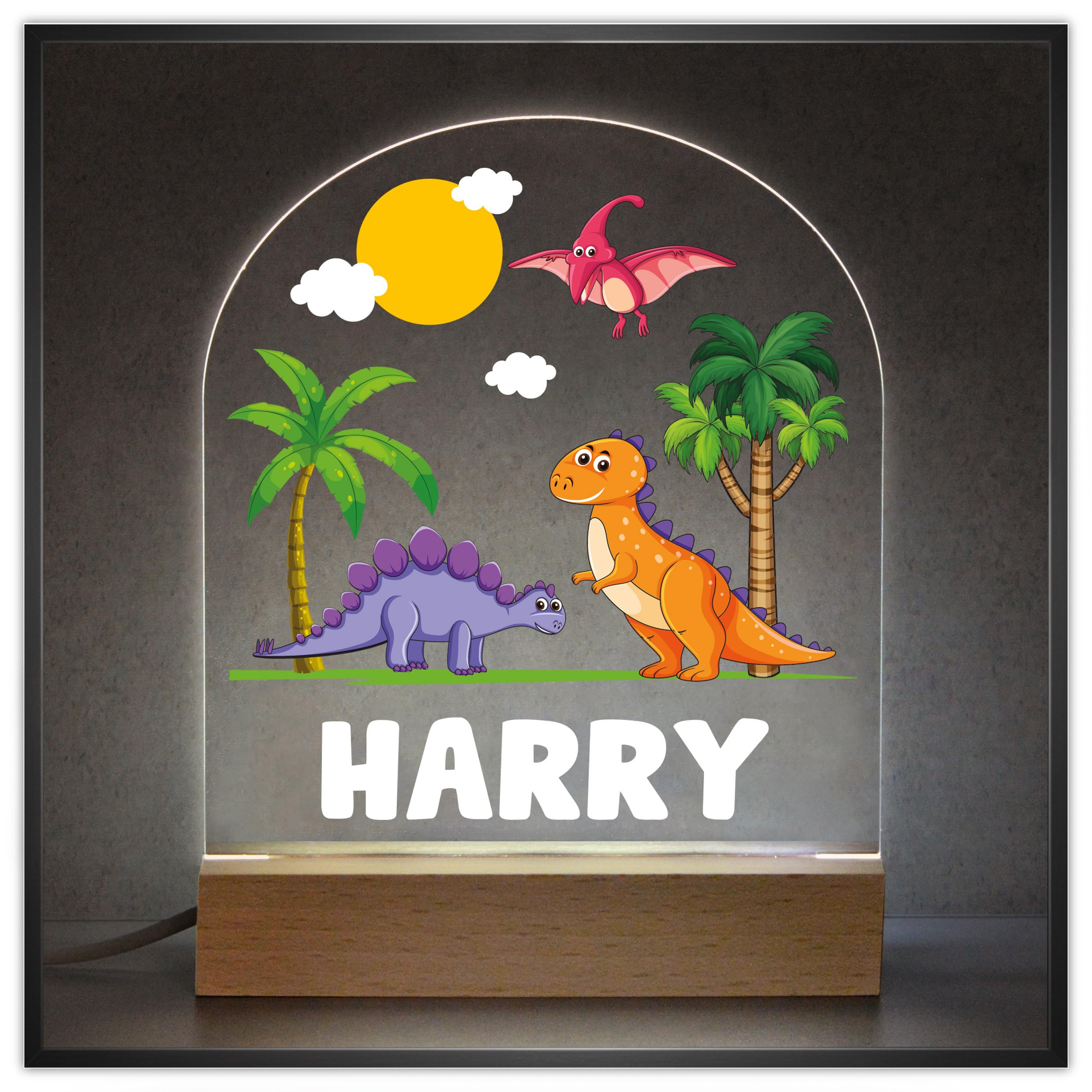 Dinosaur Bedroom Light with Childs Name, Personalised Acrylic LED Night Light For Boys Son Grandson, Dinosaur Nursery Bedroom Decor, Boys Girls Sleep Light Lamp, Dinosaur Gifts