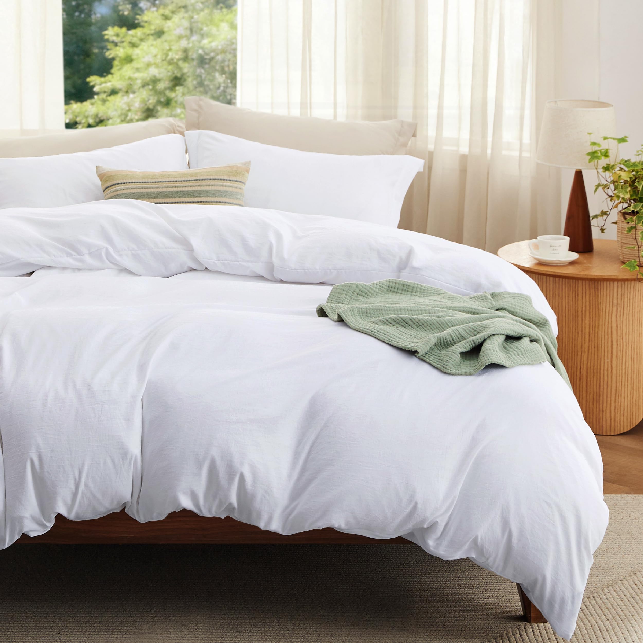 Bedsure Prewashed Duvet Cover Queen with Fitted Sheet, 4Pcs, Bright White