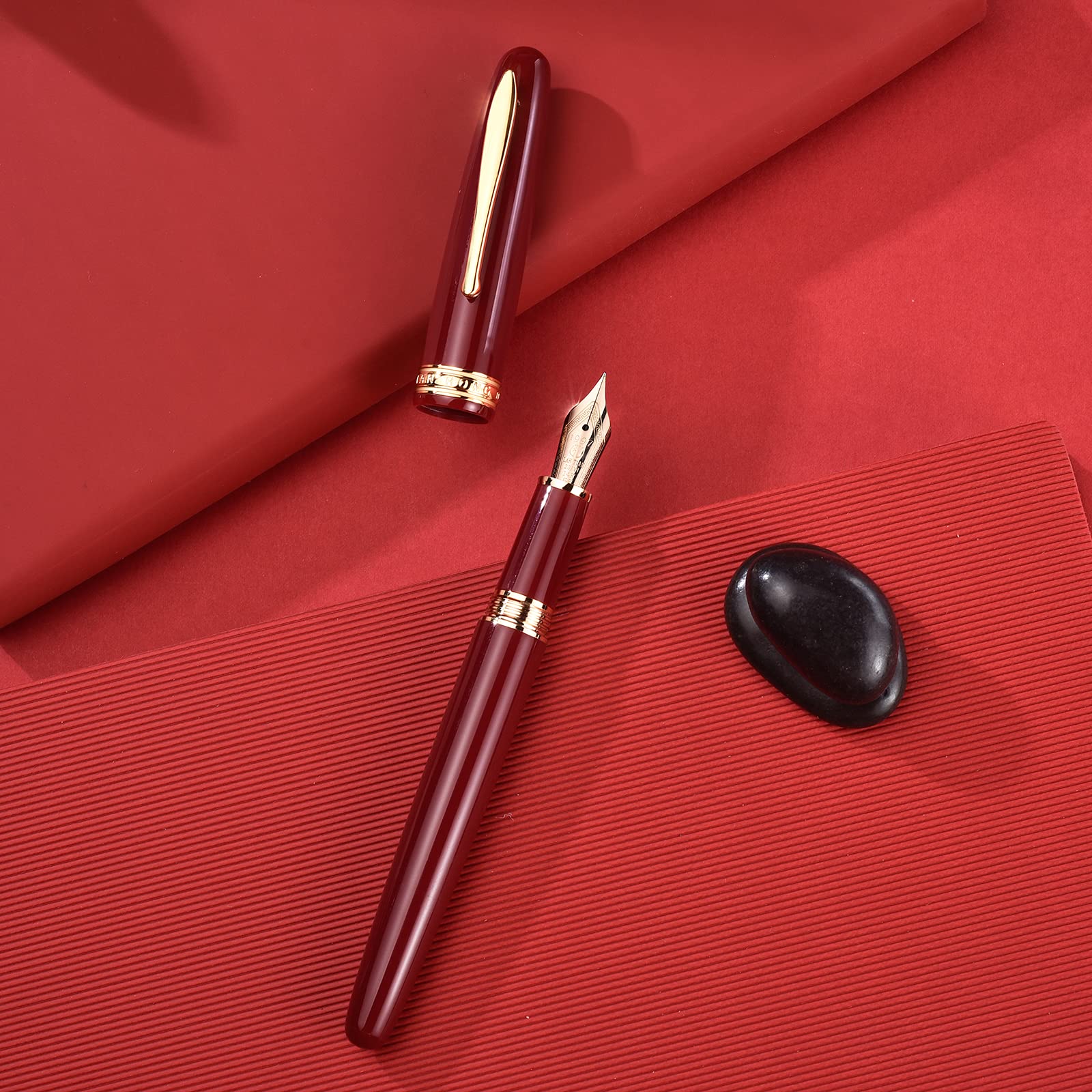 Amazon | Hongdian 1841 14K ゴールド 万年筆 赤樹脂、ソリッド 14K
