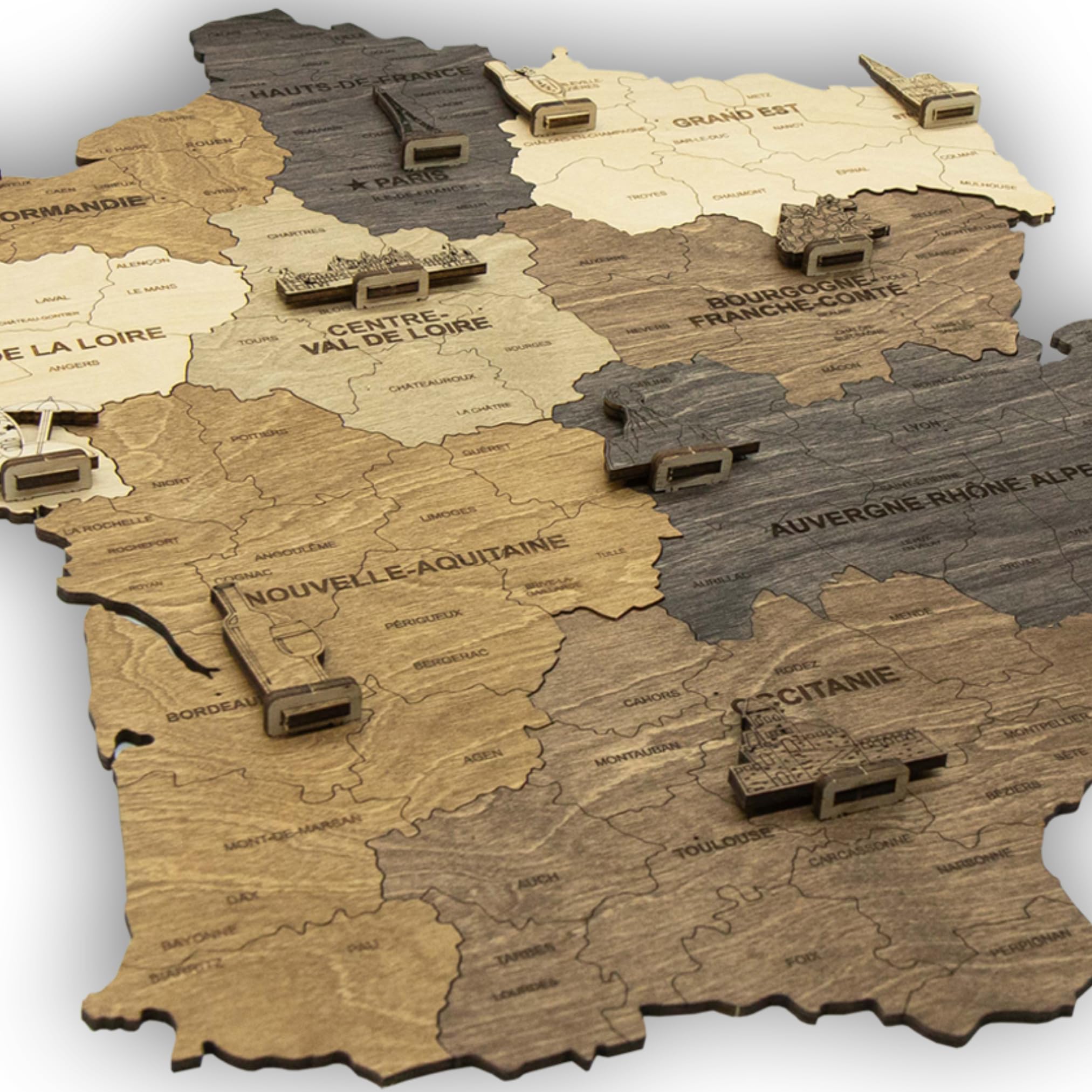 Carte du monde en bois 2D pour décoration murale - Mappemonde en Bois - Art mural - Pour salon, bureau ou chambre (Multicolor, 51L x 50 cm)