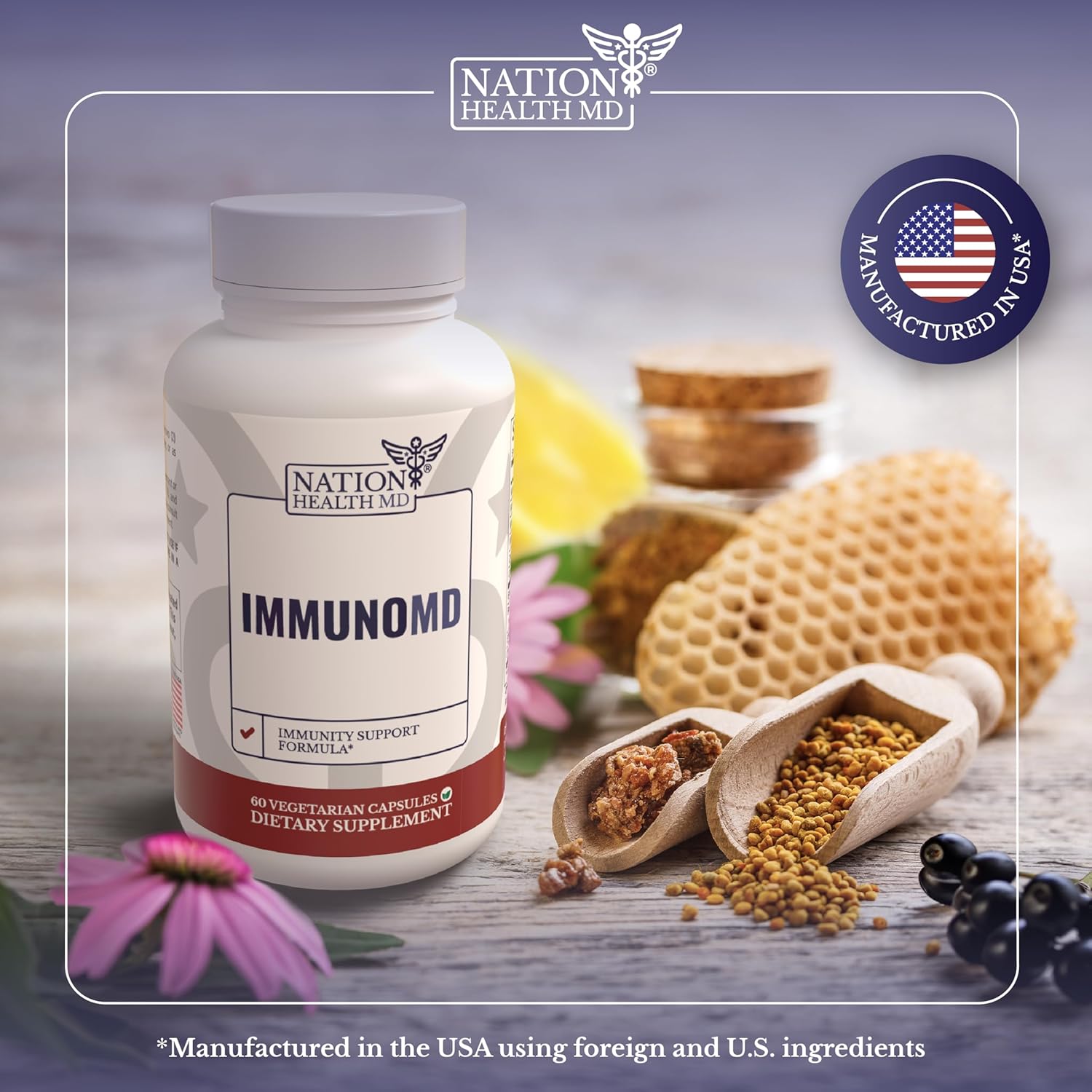 Immune Support Supplement - Formula with Elderberry, Zinc, Vitamin C, D3, and E - Daily Capsules for Immune Support - 60 Capsules - Image 3