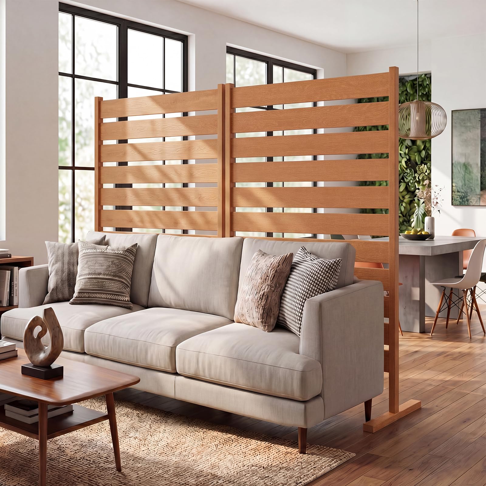 COSTWAY Panneau Cloture Jardin Brise Vue Exterieur à Lattes | Écran de Confidentialité Décoratif en Bois-Plastique 3 Modes d'Installation, Paravent Pour Terrasse Piscine, 93x64x155cm