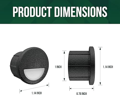 Miniatura 6 de GKOLED Paquete de 12 luces LED empotrables de bajo voltaje, 0.94 mini iluminación de paisaje de media luna para poste de barandilla de escalera de