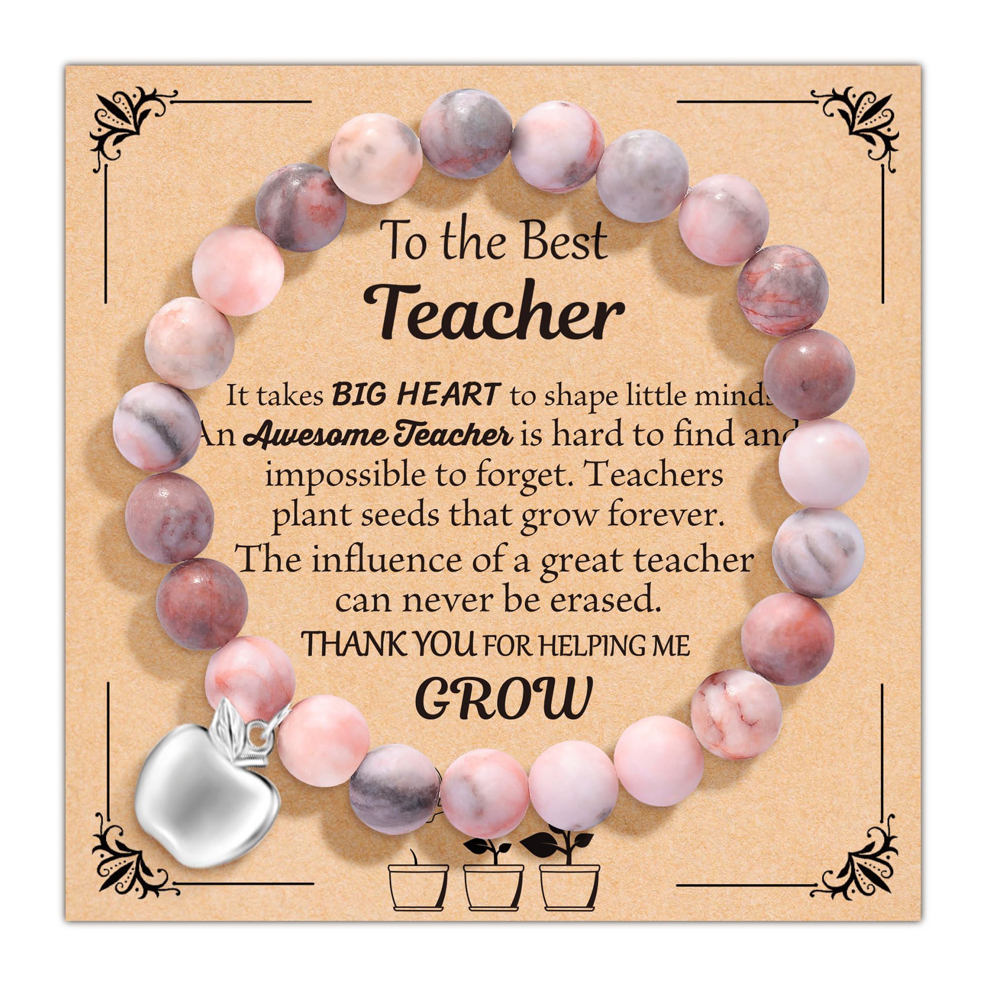 Teacher Appreciation Gifts for Women, Teacher Gifts Natural Stone Bracelet with Message Card for Appreciation Week Christmas Valentines from Student