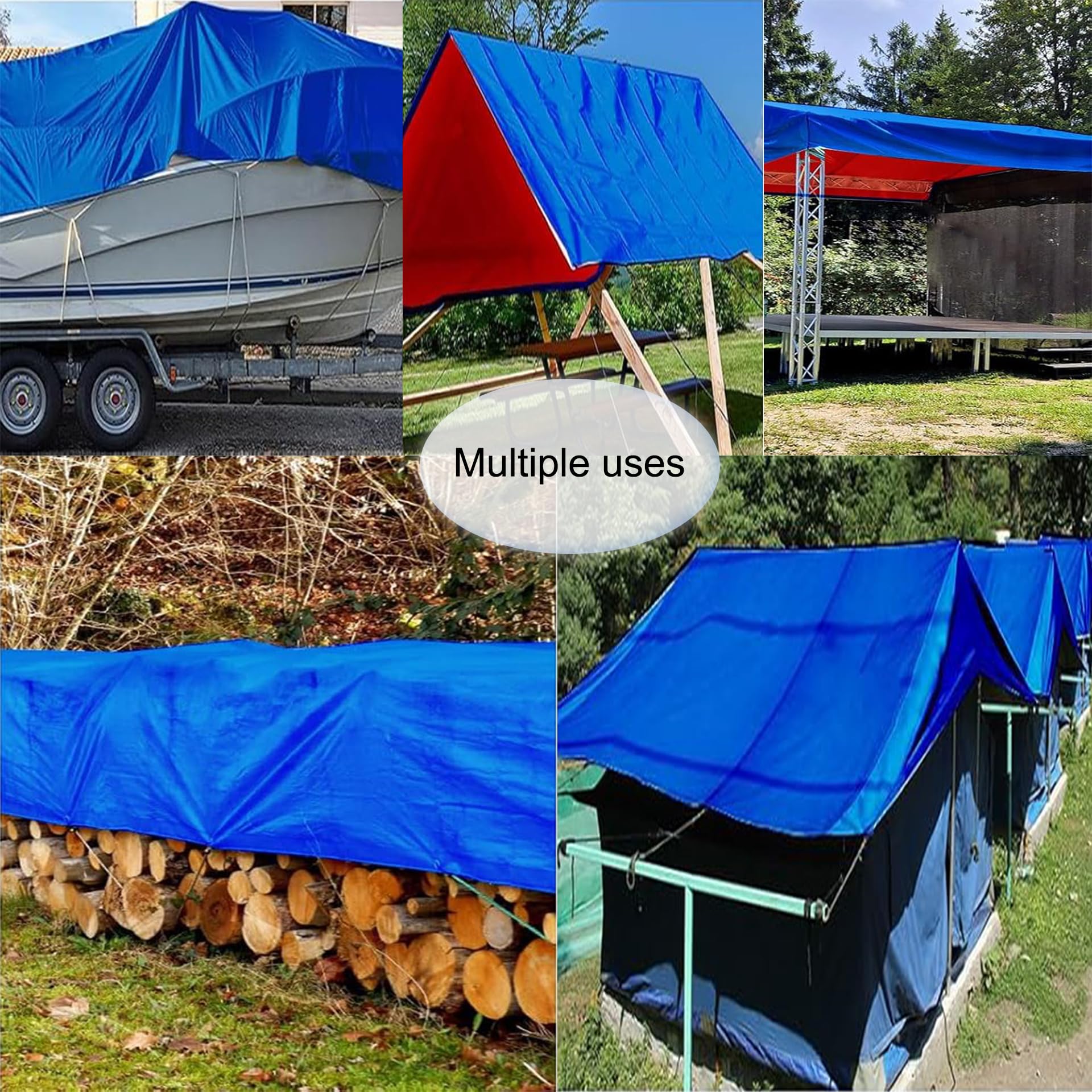 Tendone da Esterno Impermeabile 240 x 320 cm Telo Telone Occhiellato 160 G M², Antipolvere, Antipioggia Grandi Dimensioni Multiuso per Camion, Piscina, Blu