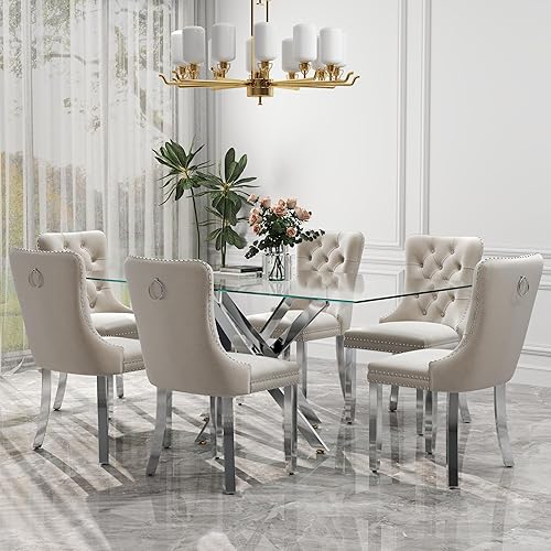 Miniatura 11 de Juego de comedor de cristal de lujo plateado de 5 piezas, juego de mesa de cocina minimalista moderno para 4 personas, juego de comedor con negro +