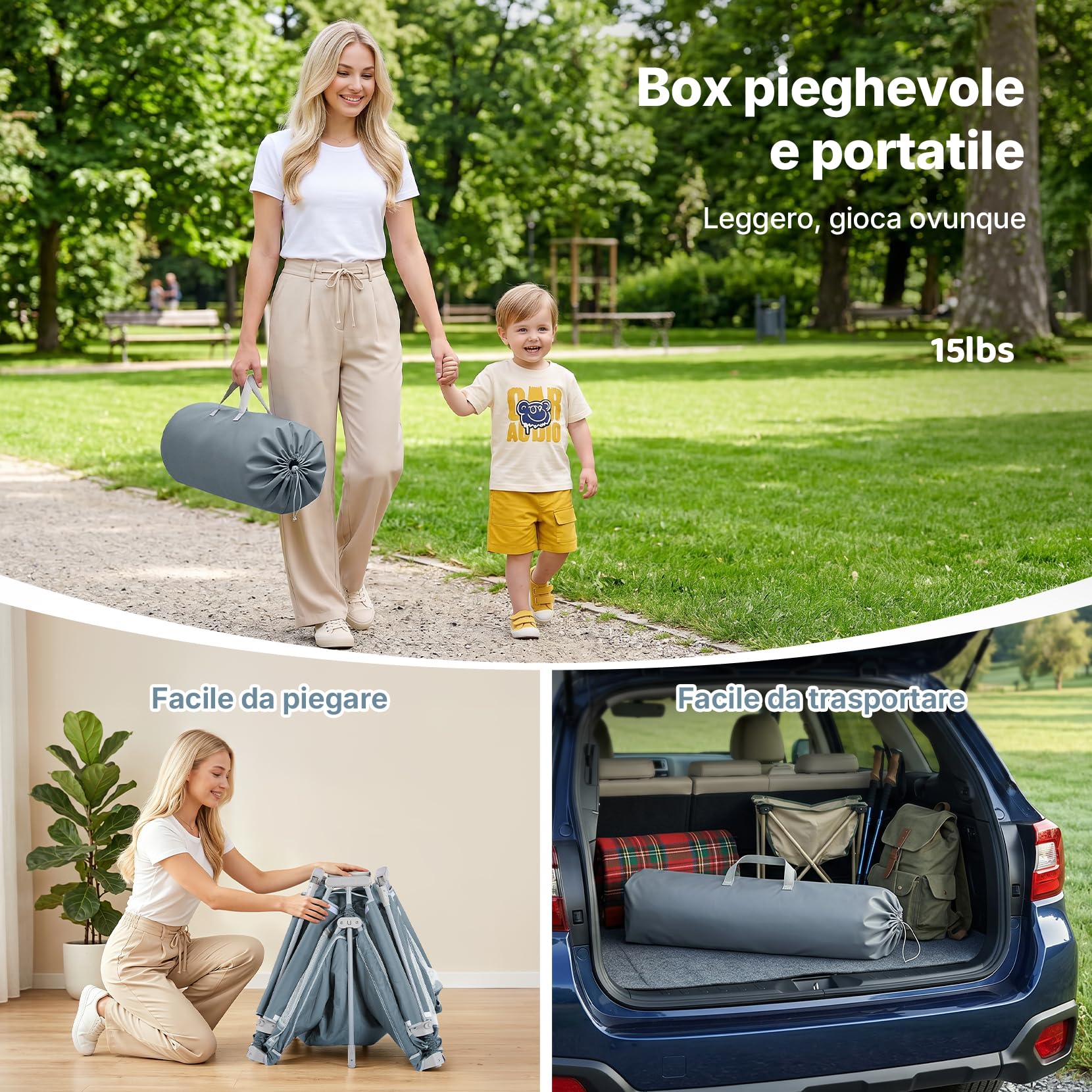 Dripex Box Bambini Pieghevole in Tessuto, 130x130 cm, con Tappeto Imbottito, Recinto Giochi Bebé Grigio Scuro, Area Gioco Protetta per Interno ed Esterno, con Borsa Trasporto, Anelli e Palline