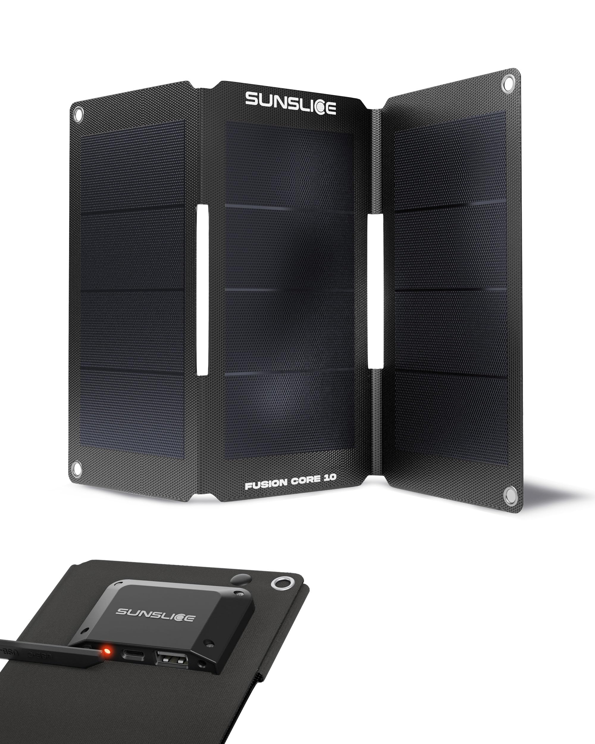 Panneau Solaire Pliable 10W Fusion Core 10 Sunslice, Charge Rapide USB-A & USB-C 5V/2A, Ultra-léger 220g, étanche, idéal randonnée, Camping, Van Life, Survie, Compatible Smartphones & powerbanks