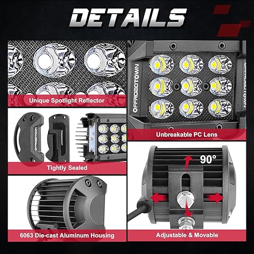 Miniatura 9 de OFFROADTOWN Cápsulas LED 2 piezas 4 pulgadas Barra de luz de 54 W con fila triple, focos cúbicos, luz de trabajo 5400 lm, impermeable, luces