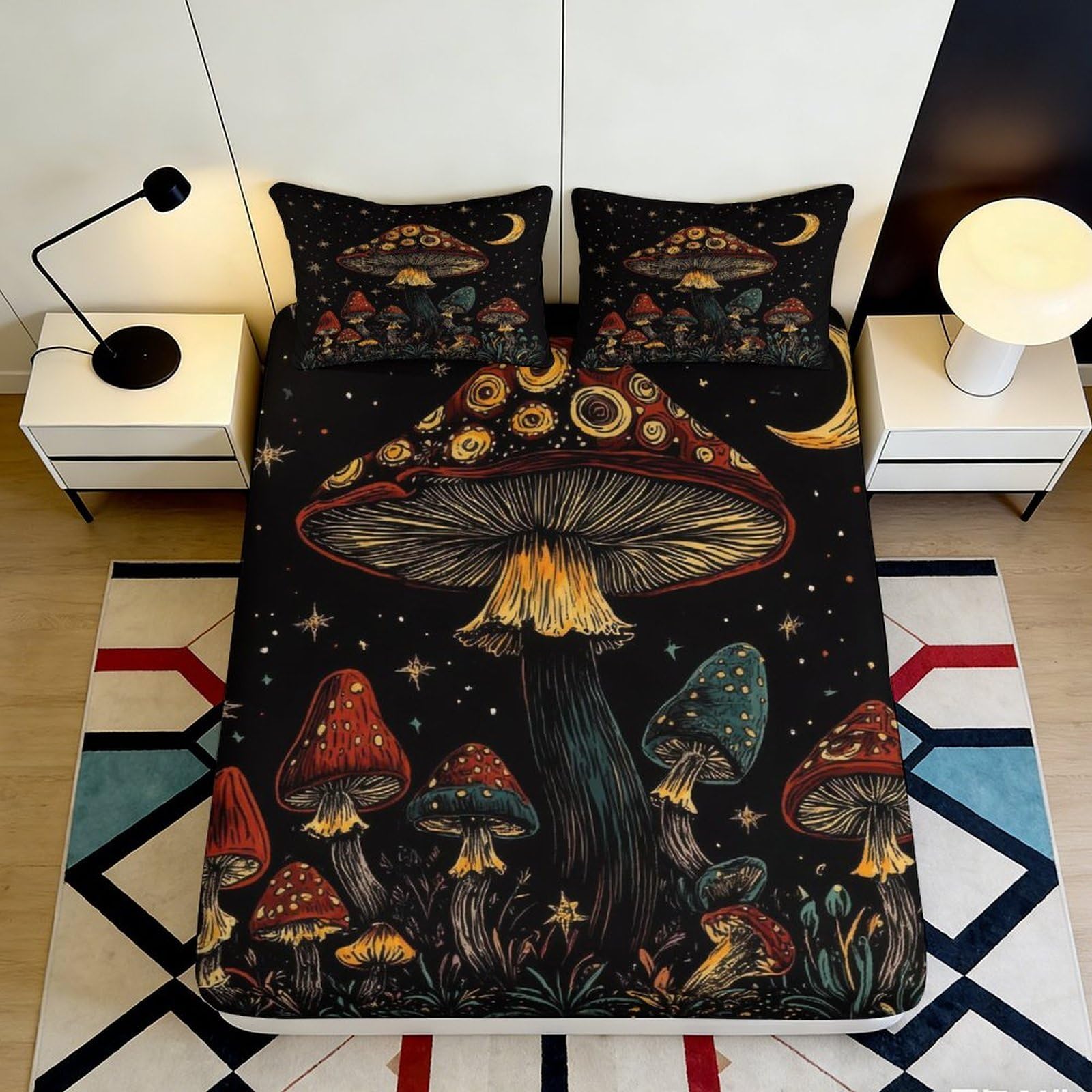 Jqzkxnhpbr Style-2 3D Printed Magic Mushroom Fitted Sheet Microfiber Soft Boho Night Sky Mattress Cover For Bedroom Dorm Decor 90X200x25cm