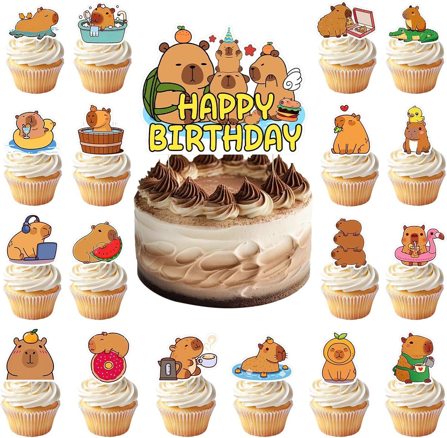 37Pcs Capybara Birthday Decorations, Capybara Theme Cake & Cupcake Decorations, 19 Unique Designs Capybara Cake Topper, Capybara Lovers Party Supplies for Birthday, Baby Shower & Kids Celebration