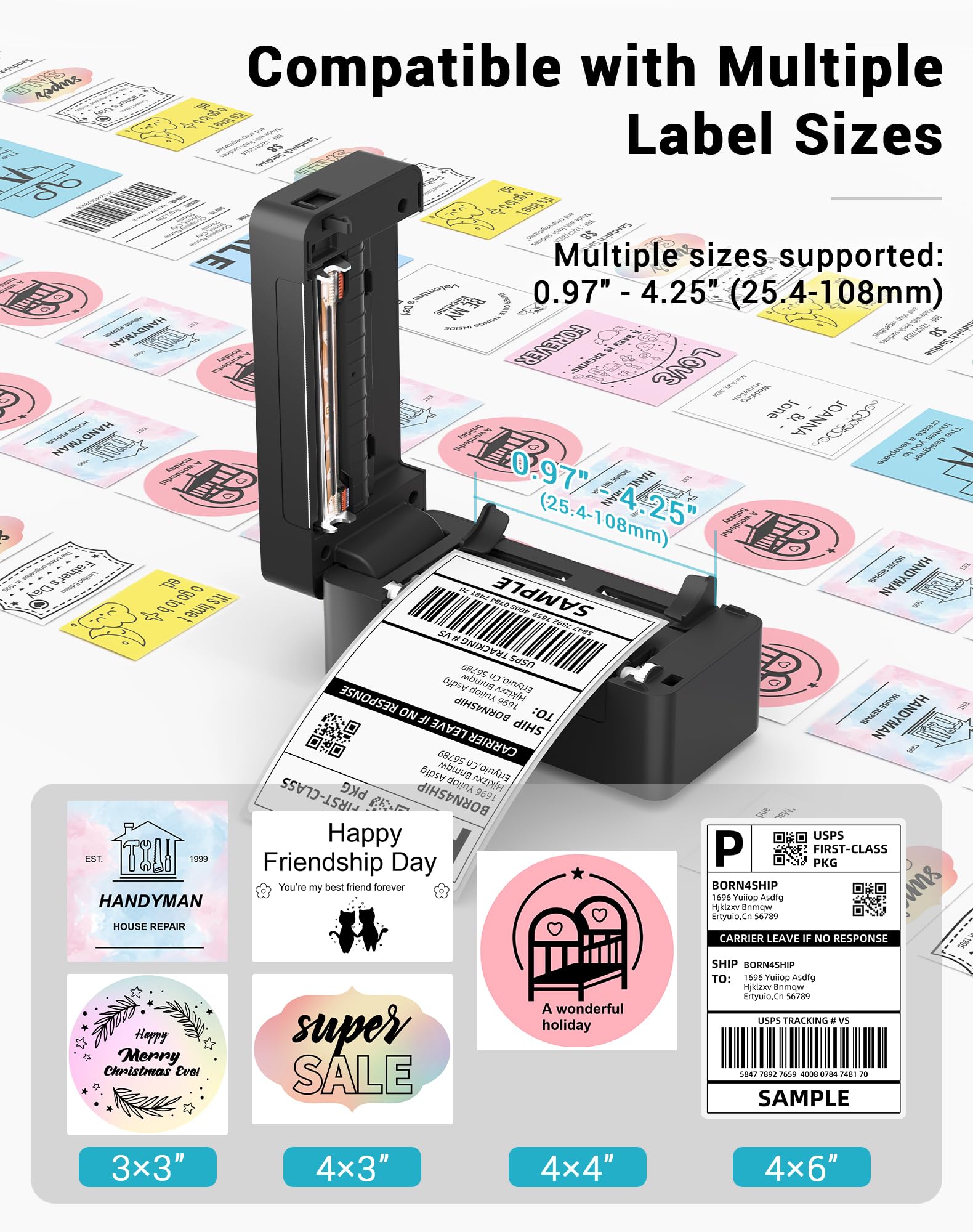 4x6 USB DHL Etikettendrucker,Thermodrucker Etikettendrucker kompatibel mit Etsy, Amazon, Labeldrucker geeignet für kleinen Versand Pakete (Nur USB-Verbindung)