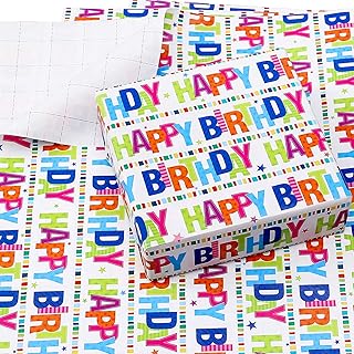 Happy Birthday Wrapping Paper for Girls Kids Boys 3-Large Sheet with Cut Line Gift Wrapping Paper for Women Men Baby Shower Holiday Birthday Gift Wrap Paper Folded Flat 27 * 39.4inch