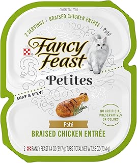 Purina Fancy Feast Petites Gourmet Wet Cat Food Pate, Petites Braised Chicken Entree - (Pack of 12) 2.8 oz. Tubs