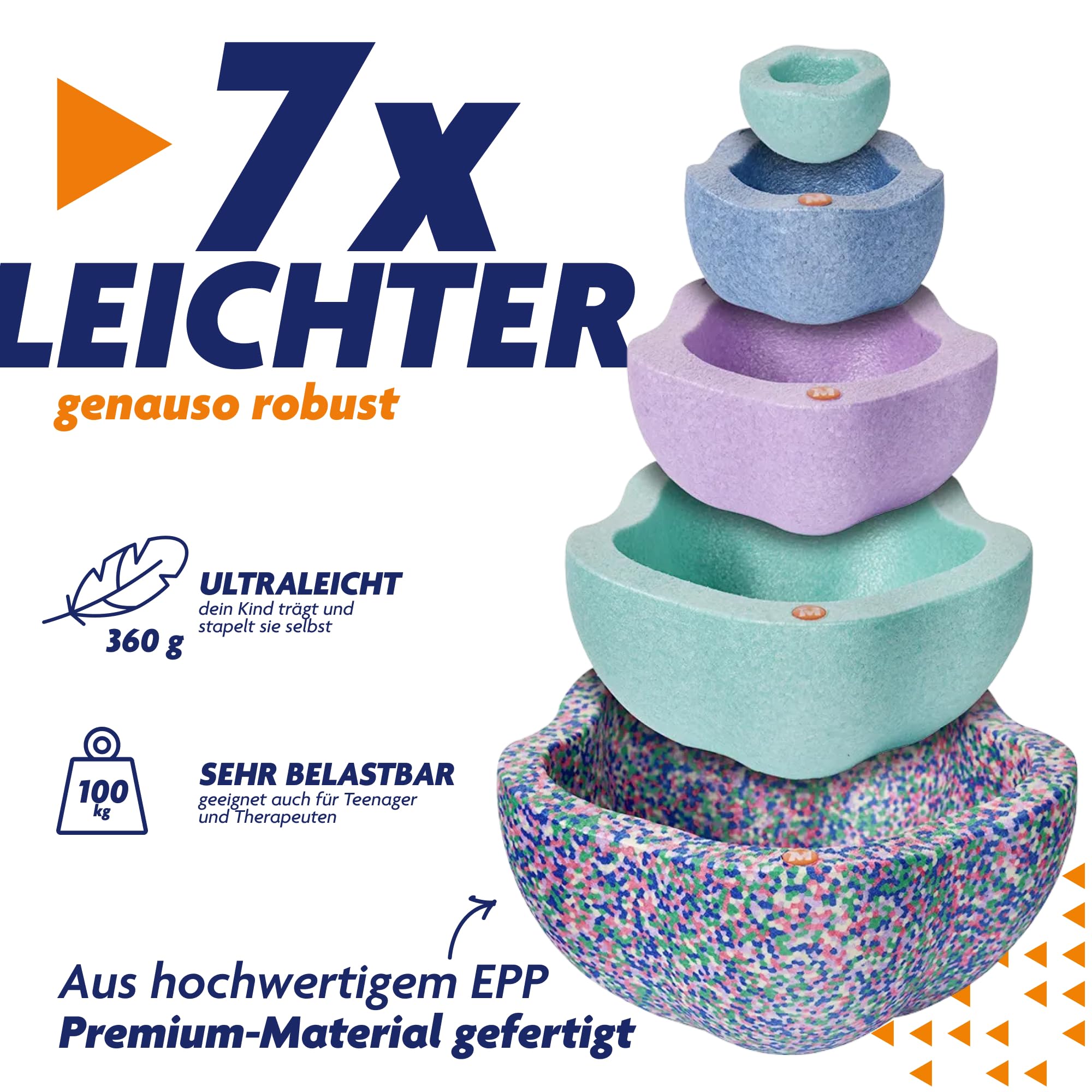 Rocks, Sensorische Balanciersteine für Kinder – 5er Set – Belastbar, Fördert Gleichgewicht, Motorik & Koordination – Indoor & Outdoor