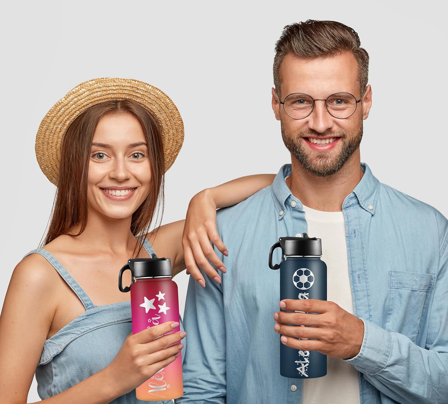 Personalized Water Bottles with Straw Lid Custom Water Bottle Personalized Names Stainless Steel Double Wall Insulated Cup Customized Gifts for Kids Women Men School Sports Style 04 - Image 2